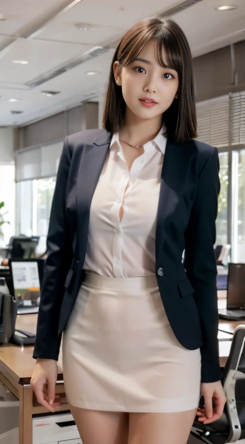 smile、I can see your pussy、nipple見え、(translucent shirt:1.3)、(In 8K、highest quality、masterpiece:1.2)、(genuine、photogenuineistic:1.37)、Super detailed、1 girl、cute、Report、dark and beautiful sky、office、、(nippleが見えてる:1.2)、 (perfect beautiful beautiful face:1.15)、(closed mouth)、細やかなbeautiful eyes、(No underwear:1.1)、、short cut hair、(sheer shirt:1.2)、、(short hair:1.5)、Floating hair NovaFrogStyle、thinボディ、20 year old woman、brown hair、、brown eyes、small head、((G cup))、fashionable girl、beautiful eyes、genuine face、genuine skin、genuineフェイス、genuineな肌、fine eyes、、(sheer shirt:1.2), dynamic pose、viewer、Look carefully at the face and chest、announcer, the tip of the chest sticks out。Areola is protruding。The shape of the genitals is clearly visible。lots of eyelashes。black eyeshadow。bright red lips。black sexy high heels。pubic hair。The lower abdomen is bristly。thin。thighs are open。pubic hairたくさん、pubic hairがはみ出てる、 and delicate figure、(At the office)、camel toe、protruding pussy_nipple