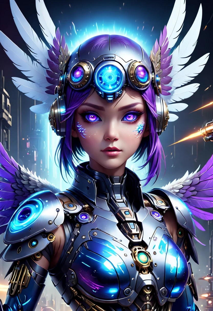 (Best quality, 8K, A high resolution, tmasterpiece:1.2), (Ultra-detailed), (anthropomorphic turtle),(Cybertron futuristic mechanical female bald eagle), (Battle Angel Lolita),full bodyesbian, dreamy glow,luminous neon lights,High-tech mechanical parts,Metal claws and wings,Metal heads and pecks,Metal feathers,Extremely cool,Metal legs,Bionic eye,Detailed feather design,sharp beak,hovers in mid-air,Electric blue and bright purple,Vivid glowing eyes,Reflective metal surface,Interlocking mechanical gears,Dynamic and stylish design,motion blur effect,meticulous craftsmanship,Sci-fi atmosphere,Streamlined aerodynamic shape,Laser scanning pattern,holographic projections,Light-emitting circuit lines,hauntingly beautiful,Otherworldly precision,Advanced sensors,Complex algorithms,Ominous and mysterious atmosphere,electric sparks,Shiny chrome plating,Futuristic propulsion system,独奏,Medium shot,concept-art, Fantasy theme,voluminetric lighting, Global illumination, Reflection, hyper HD,The light is bright,RGB colors,vibrant with colors, Mecha musume,McCorg gear