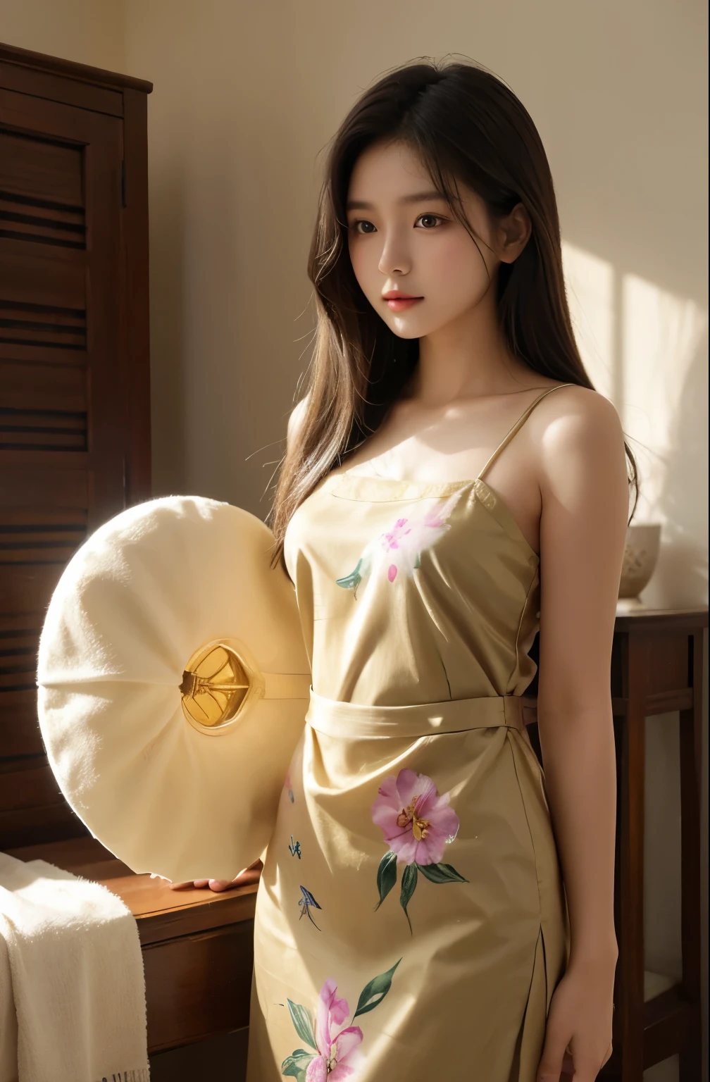 Burmese girl big ass Burmese dress flower painting very detailed, Soft light glow effect, like appearance, beautiful hair