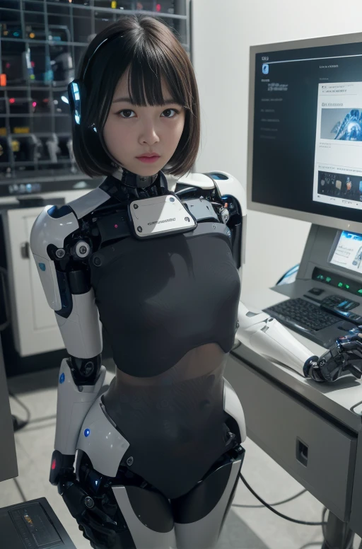There was a woman standing in front, perfect android girl, human experiment, cute cyborg girl, Full robot!! girl, the most advanced humanoid robot, Integrated synthetic robot, cyborg girl, robot girl, female robot body, beutiful girl cyborg, Biomechanics OPPEIN, cyborg - girl, woman