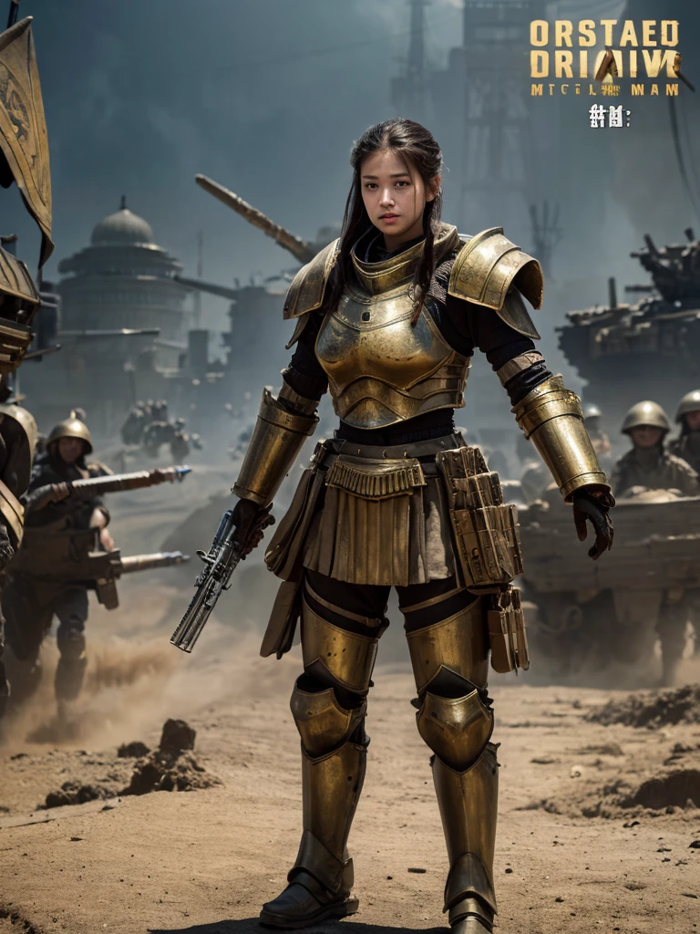 (highest quality), Detailed background of the Orient, SF,Mechanical arm,girl with man , war, monster army, tech wear,, uniform、armored division、Heavy Armor、Hoplites、