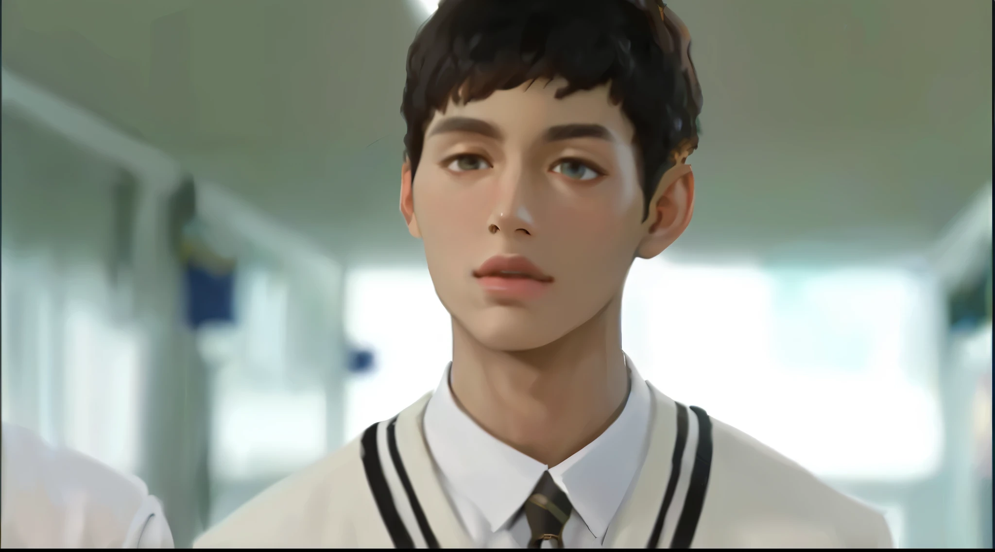 (best quality,4k,8k,highres,masterpiece:1.2),ultra-detailed,realistic:1.37,a -yeld haome boy talking to his friend in school,blue-colored attire,ancient Egyptian sculptures in the background,portraits,fine art painting,vibrant colors,warm lighting