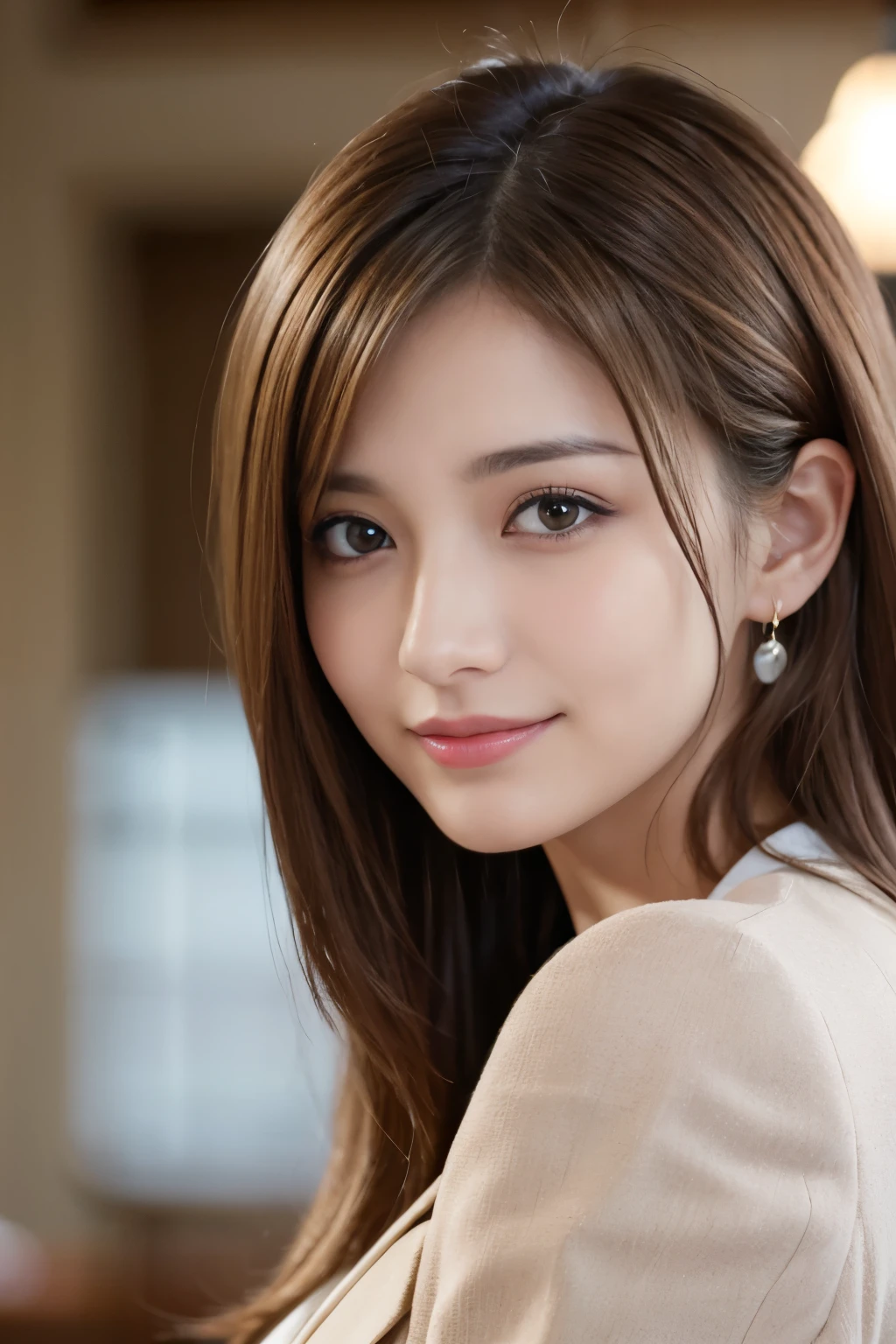 A close up of a woman with long hair and a jacket - SeaArt AI