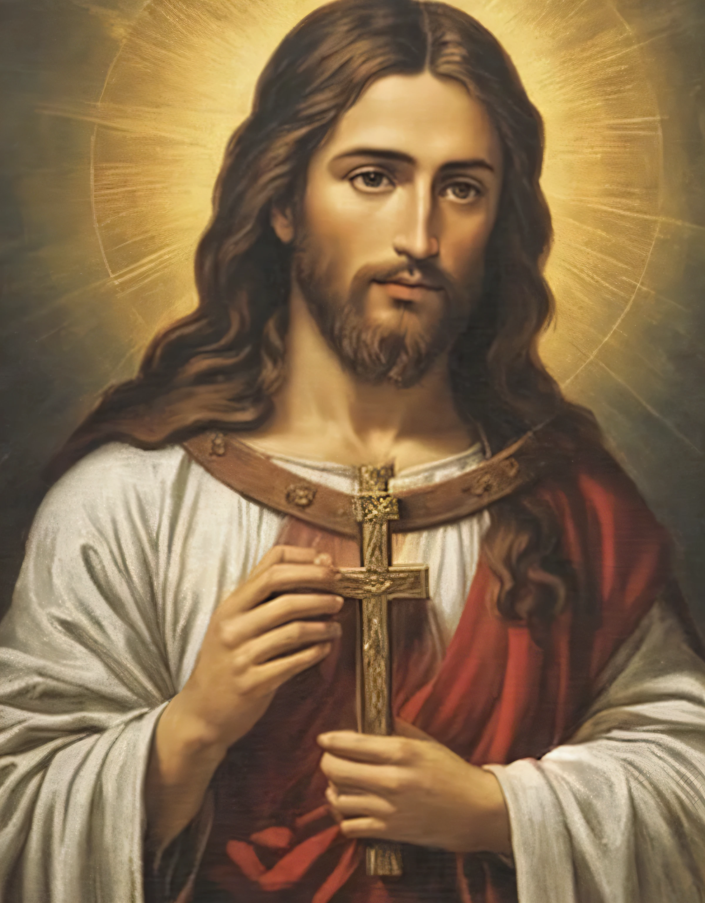 a painting of Jesus holding a heart with a cross, Jesus Cristo, rosto de jesus, gigachad jesus, imagens sagradas, Jesus, True Heart, True Heart!, Christian saint, portrait of Jesus Cristo, Jesus of Nazareth, O Senhor e Salvador, catholic religious art, por Peter Christ, Christian art, santo e lindo, foto do perfil