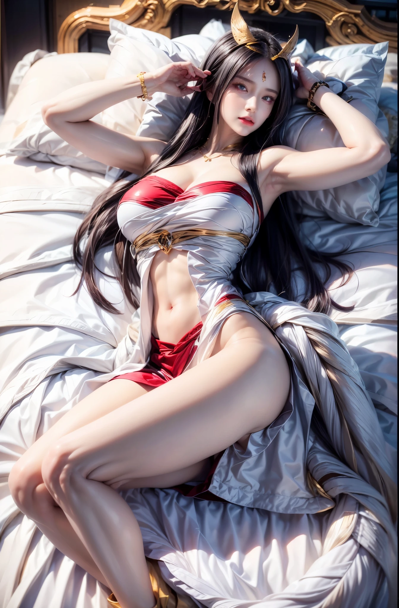 realistic, 1 women, best quality, 12k, HD, long hair, big round breasts, cleavage, ponytail, necklace, jewelry, shorts, short jacket, slim hips, hair tie, yellow eyes, black hair, super detailed, Eye details, hair details, person details, mouth details, face details, breast details, clothes details, hair details, pants details, hand details, whole body