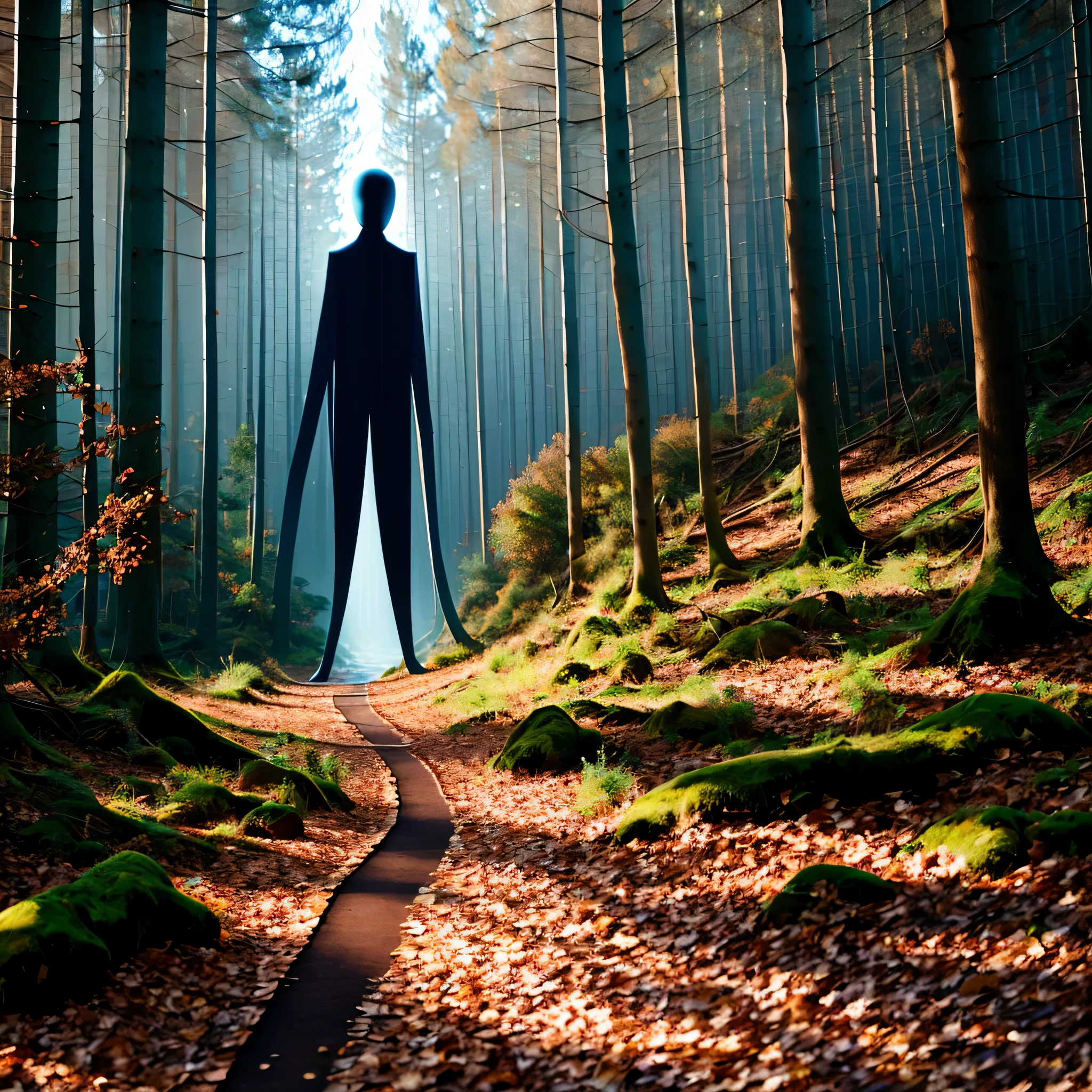 slenderman, em uma floresta a noite 