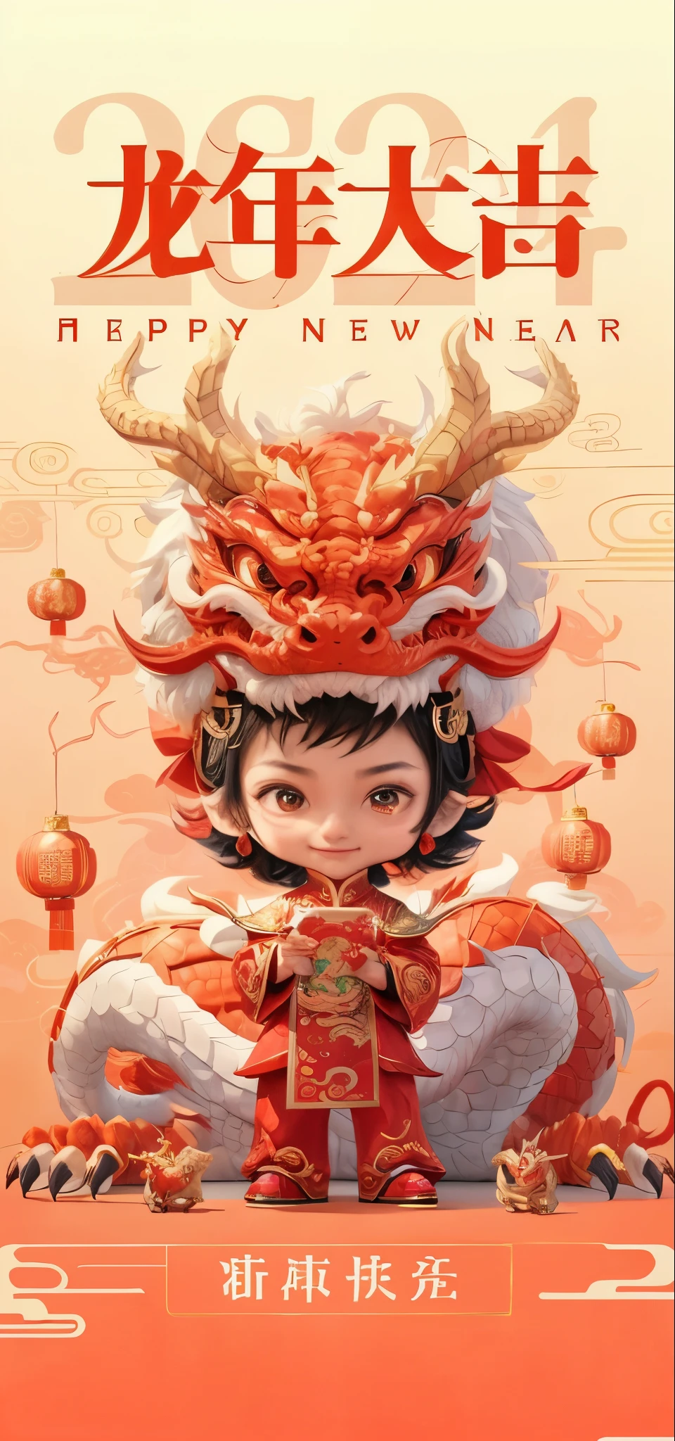 Chinese New Year greetings with characters holding dragons, by Ryan Ye, jc leyendecker and deng shaqin, Deng Sachin, dragon girl, Similar to Deng Sachin style, Cute and detailed digital art, Portrait of the Dragon Woman, author:Hero, drak, by Yan Hui, lovely digital painting, A beautiful artistic illustration
