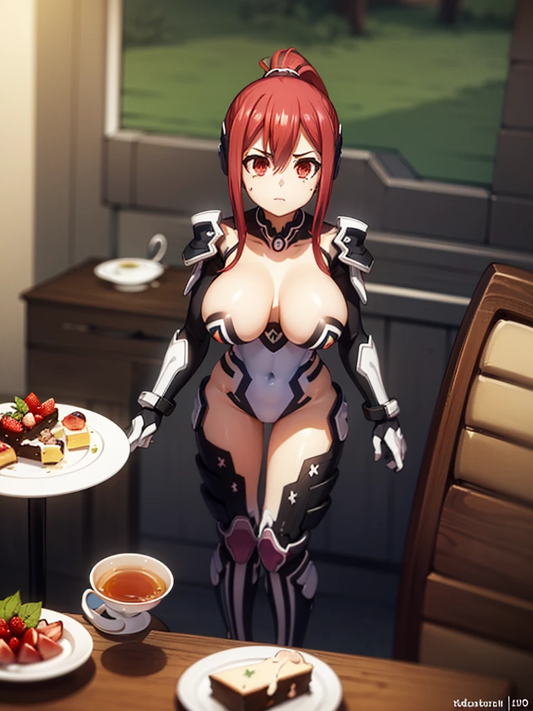 gran calidad ++ Extremely detailed high resolusionolution, very aesthetic, ojos expresivos, (((Cara perfecta))), (((face symmetrical))), ((good anatomy)), (((manos perfectas))), (((8k))), UHD, Fondo de pantalla HD, (((alta calidra detallada, (((((1girl)))))), solamente, Obra maestra, La mejor calidad, high resolusion, Altamente detallado, (illustration), hermosos ojos detallados, (((combatant))), (((cuerpo completo))), ((((Date A Live)))), ((((Takamiya Mana)))), (((((red hair))))), (((red eyes))), (((ponytail))), (((anime))), ((( female))), (((gigantic breast((armor))), (((leotard))), (((Bosque))), (((arbol grande))), (((table with desserts and tea))), (((tea party))), Dedtallados, Dedos precisos, Manos no antinaturales, strange eye,