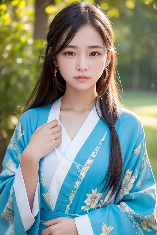 highest quality, realistic, 8K, High resolution, full color, 1 female, 15 years old female, (pupil, light in the eyes), detailed beautiful face,Beautiful skin,Fair skin,looking at the viewer:1.8, (1 female eyes looking at the viewer:1.55), bright kimono, crying face, Upper body