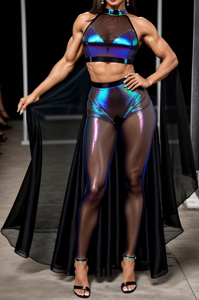 translucent little black dress, (iridescent sheer iridescent pants), indian ifbb