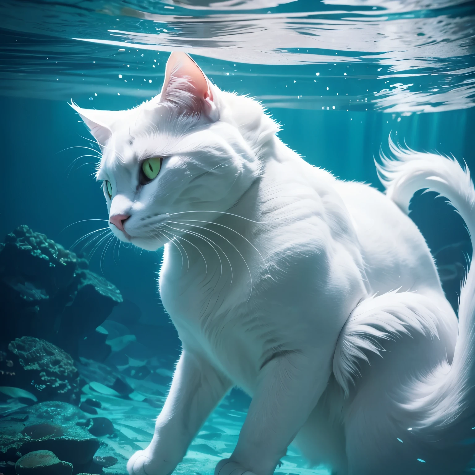 White Cat under water neon