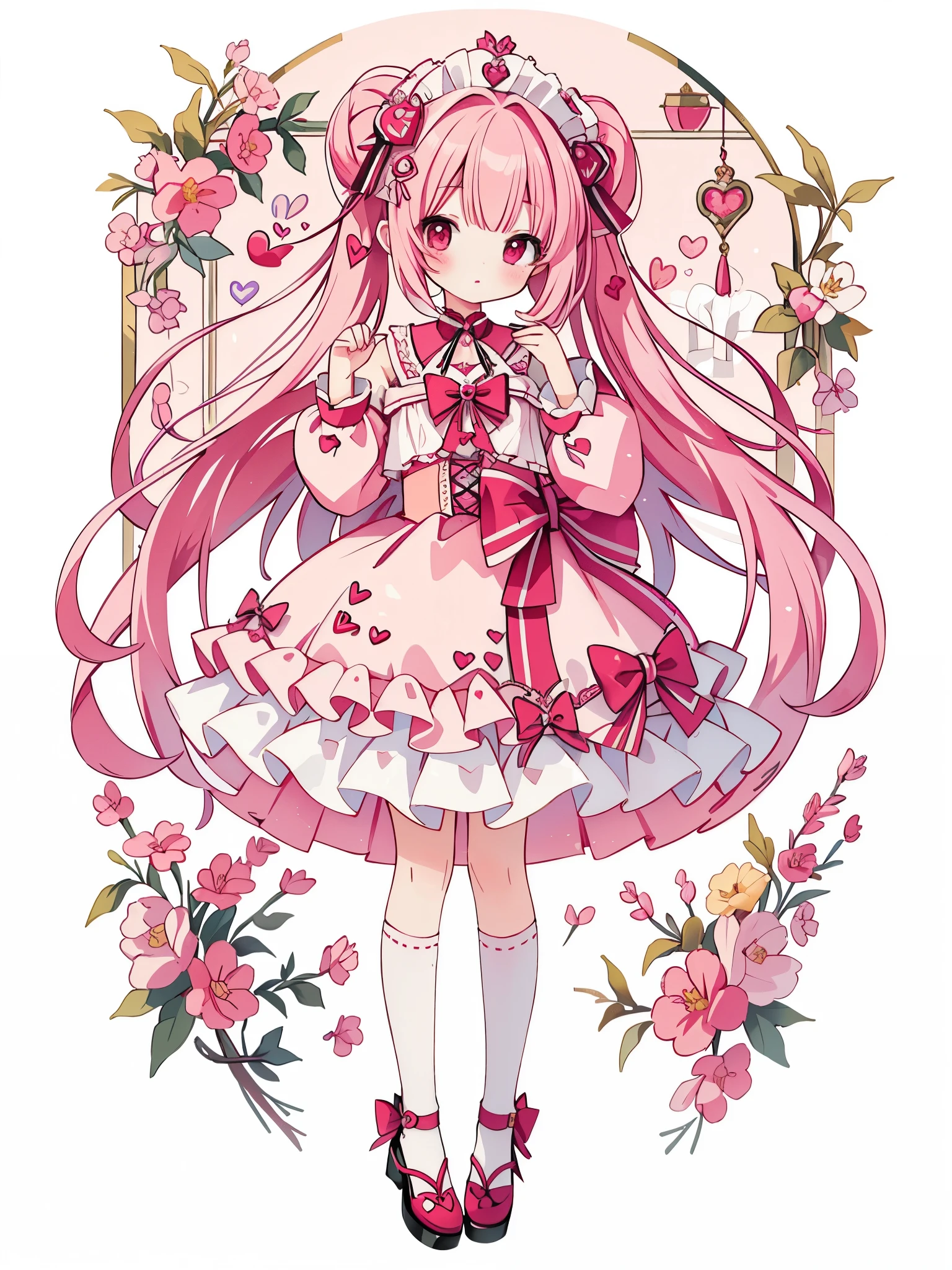 digital art, masterpiece, 最high quality, super detailed, high quality, 4K, cute girl, lolita, pink, heart, cute,