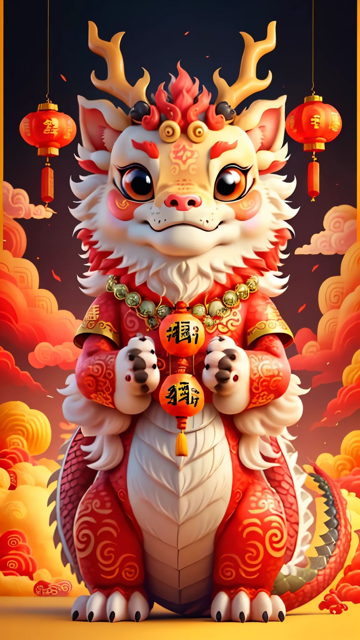 chinesedragon，Majestic，background chinese new year flavor，The picture quality is delicate，k hd，The expression is amiable