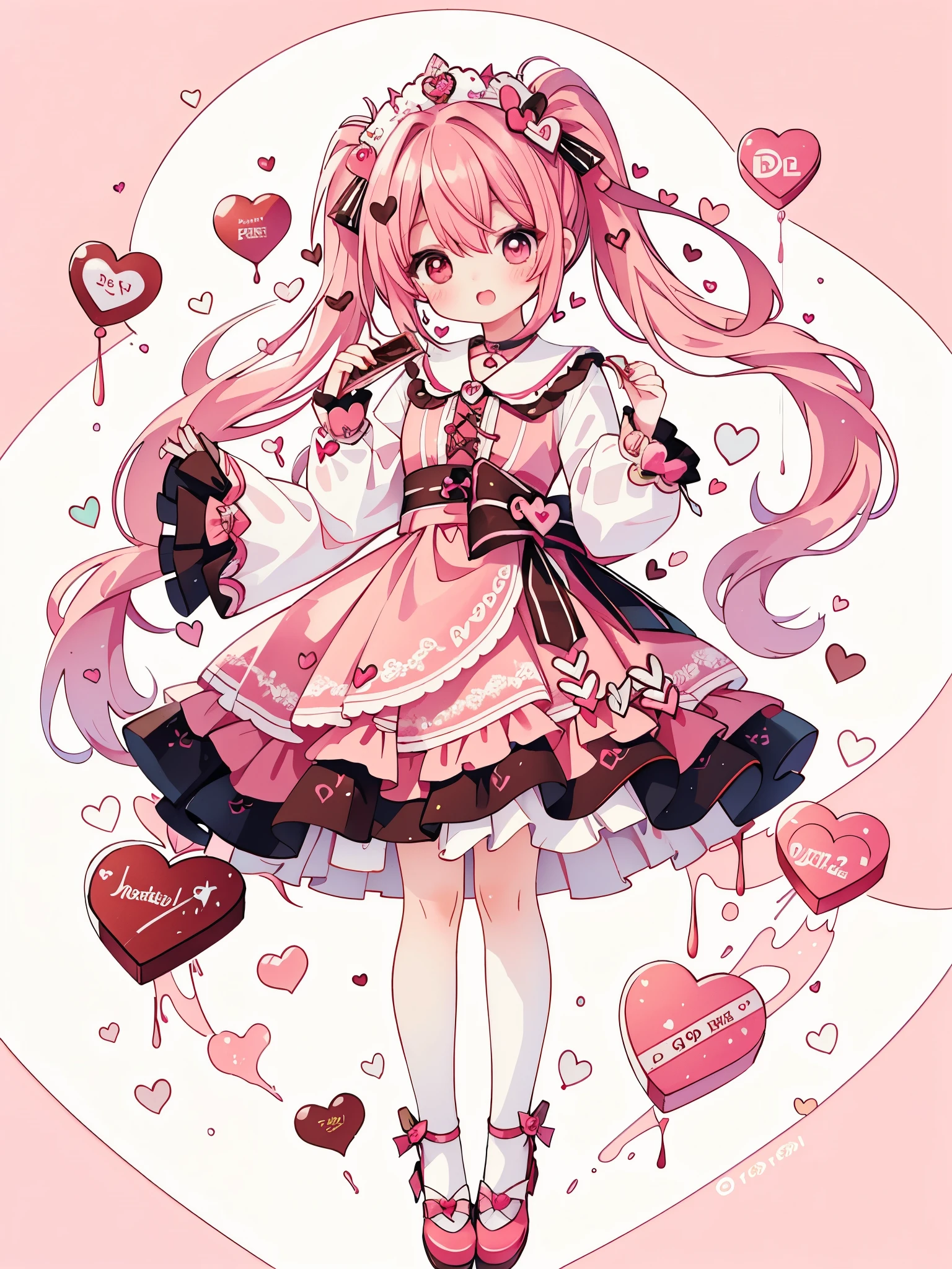 digital art, masterpiece, 最high quality, super detailed, high quality, 4K, cute girl, valentine&#39;s day, chocolate, pink, heart, cute, 