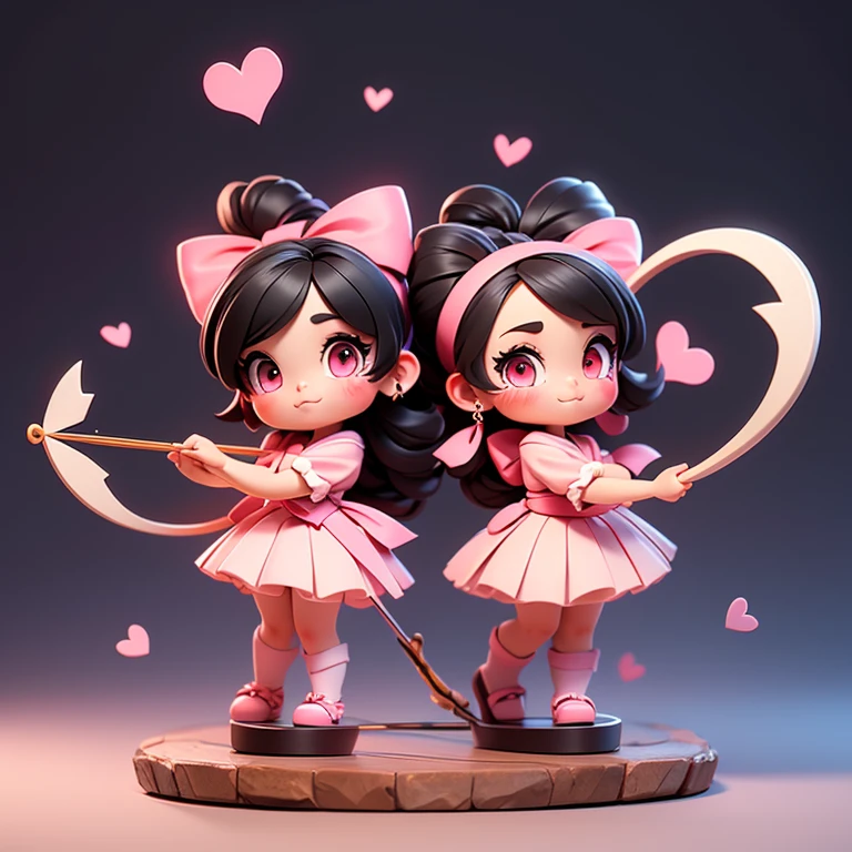 Kyudo heart-shaped bow and arrow girl black hair pink eyes heart love drawing a bow holding a cupid
