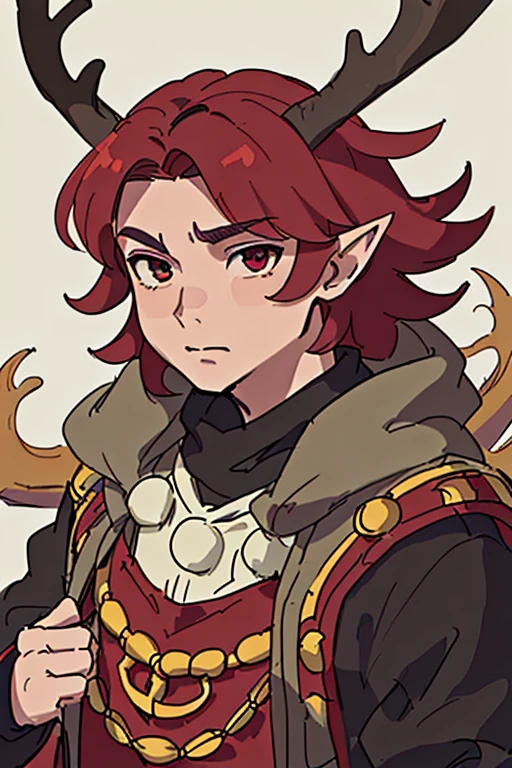a close up of a man with a deer features and red hair, handsome guy who is Mexican, dnd avatar portrait of halfling, detailed anime character art, demon slayer artstyle, character art closeup, d&d protagonist, detailed character art, coriolios rpg art style, young half elf
