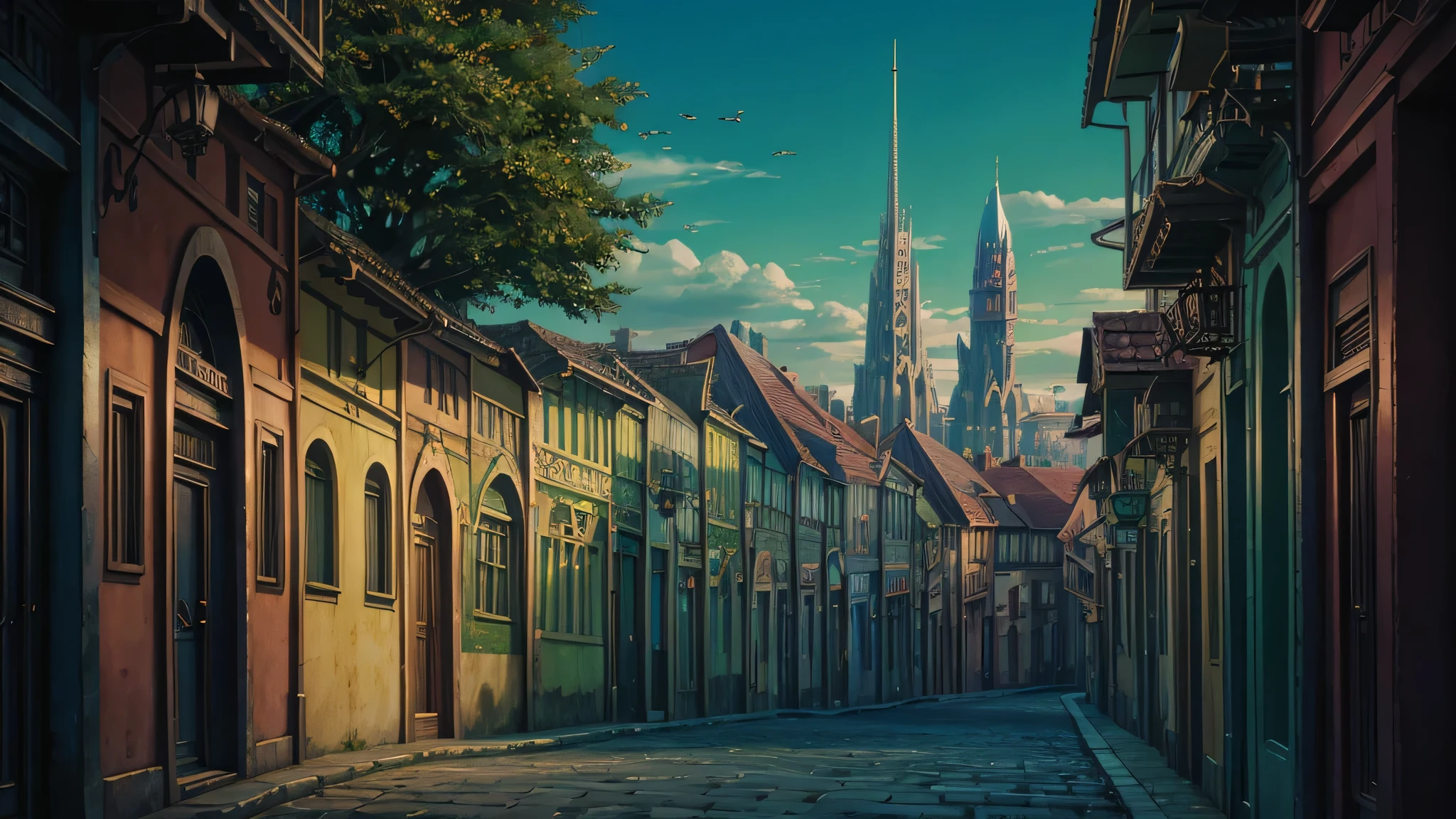 fictional city, Mythical,mundo de fantasia, rua e infraestrutura extraterrestre, ultra detalhado, imagem perfeita, hd, 16k uhd, professional camera, Film grain