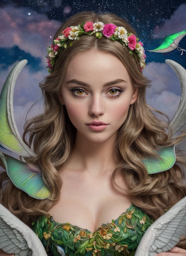 (high quality:1.4), (best quality:1.4), (masterpiece:1.4), official art, official wallpaper, surreal, beautifulgoddess, (1woman:1.1), (long wavy hair:1.1), (flower crown:1.1), (mystical creatures:1.1), (floating islands:1.1), (detailed landscape:1.1), (magic in the air:1.1), (stardust:1.1), night sky, (whimsical atmosphere:1.1), (dreamlike world:1.1), (bubbles:1.1), flying books, (luna moths:1.1), (moonlight:1.1), enchanted forest, (wisdom:1.1), (powerful energy:1.1), (guardian angels:1.1), (peaceful:1.1), vibrant colors, (detailed:1.05), (extremely detailed:1.06), sharp focus, (intricate:1.03), cinematic lighting, (extremely intricate:1.04), (epic scenery:1.09), vibrant colors, (beautiful scenery:1.08), (detailed scenery:1.08), (intricate scenery:1.07), (wonderful scenery:1.05),, (sharp focus,absurdres,high quality,masterpiece,highres,best quality:1.5)