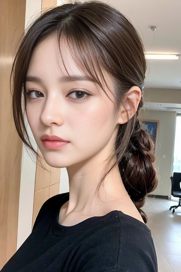 ((best quality, 8k, masterpiece :1.3)), 1 girl,(Random hairstyle), casual wear :1.2, indoor, Super detailed face, delicate eyes, double eyelids