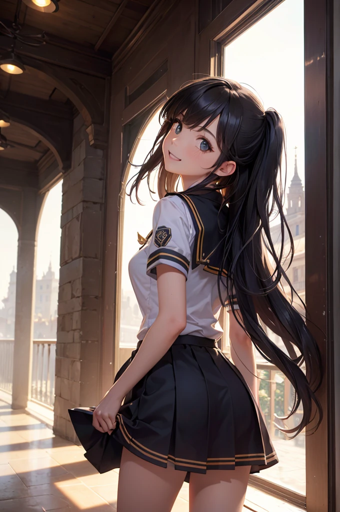 colegiala muy linda y hermosa,(Cara y ojos hermosos altamente detallados:1.2),
Sonrisa,pelo negro,(mini falda),(tiro de vaquero),(Desde abajo),looking back,from behind,inclinado hacia adelante,bonitas piernas,
Callejon,pared de ladrillo del edificio,dynamic angle,
(Mejor calidad,obra maestra:1.2),detalles intrincados,extremadamente detallado,high resolution,1 chica,Solo,cinematic lighting,(Realista),