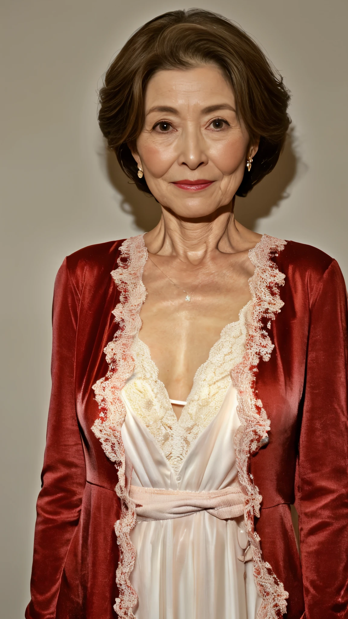 masterpiece, ((Written boundary depth)), 32K, Dutch Angle, Vibrant colors, Beautiful finish, Face close-up, Beautiful mature woman, 90-year-old woman, Photo of your ID, Business operator, chief executive officer（chief executive officer（CEO））, View from the front, Painful expression, Cool look, Red lips, Thin lips, ((Wear a flashy bra:1.5)), Light from the front,