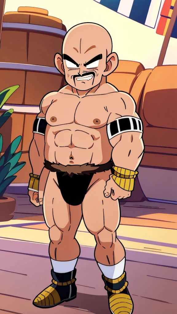 nappa, male focus, solo,cowboy shot, 1boy, bald, nipples, muscular male, abs,black vambraces, veins, pectorals, thighs, black eyes, topless male, mustache , tail around waist, (best quality, masterpiece) , , outdoors, micro armor , shoulder armor, breastplate, upper body, closed mouth, pauldrons, night, night sky, boots , shirtless , (thong) , full body , laying , legs up , massive ass