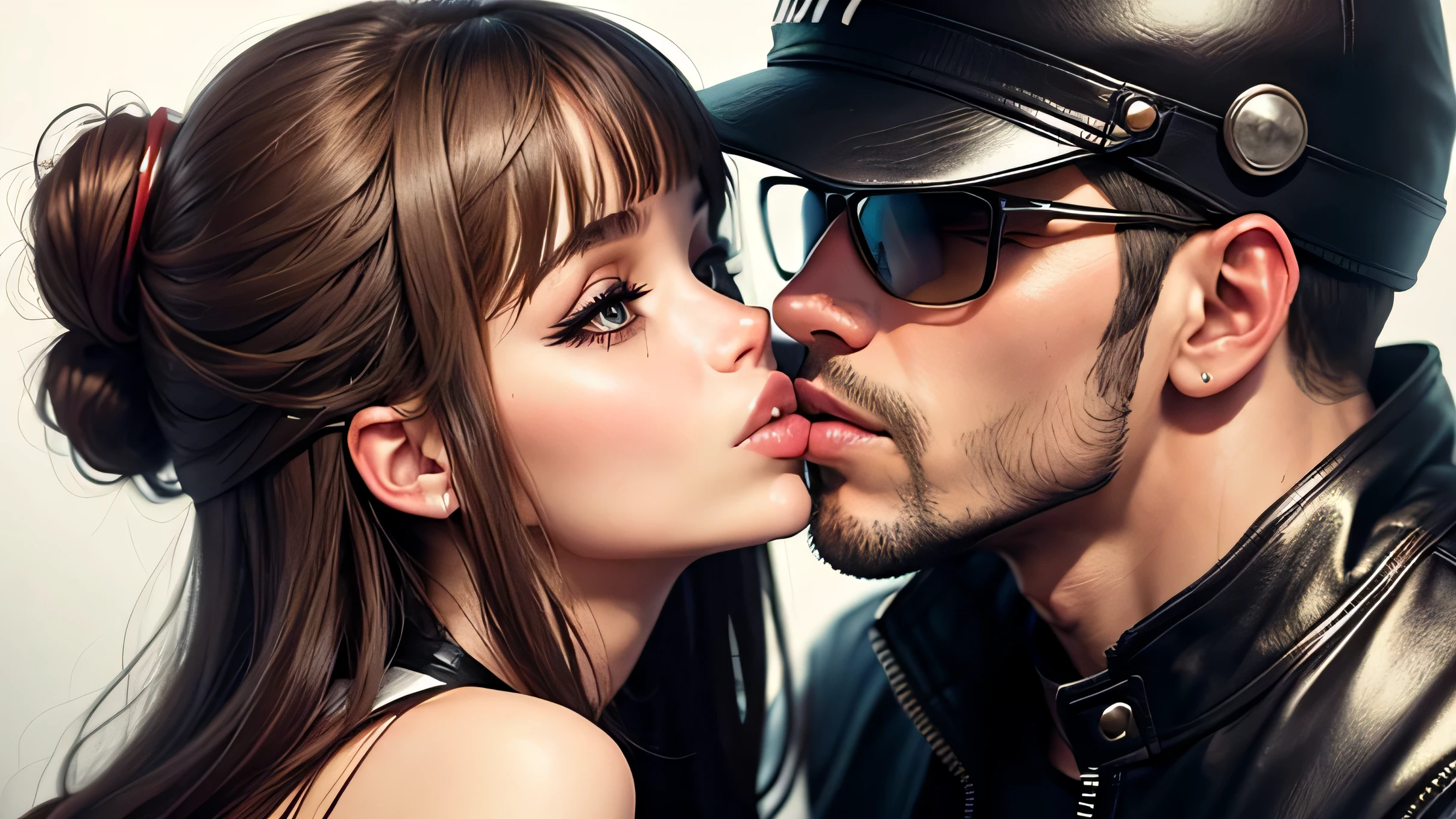 hot girl, kissing a biker