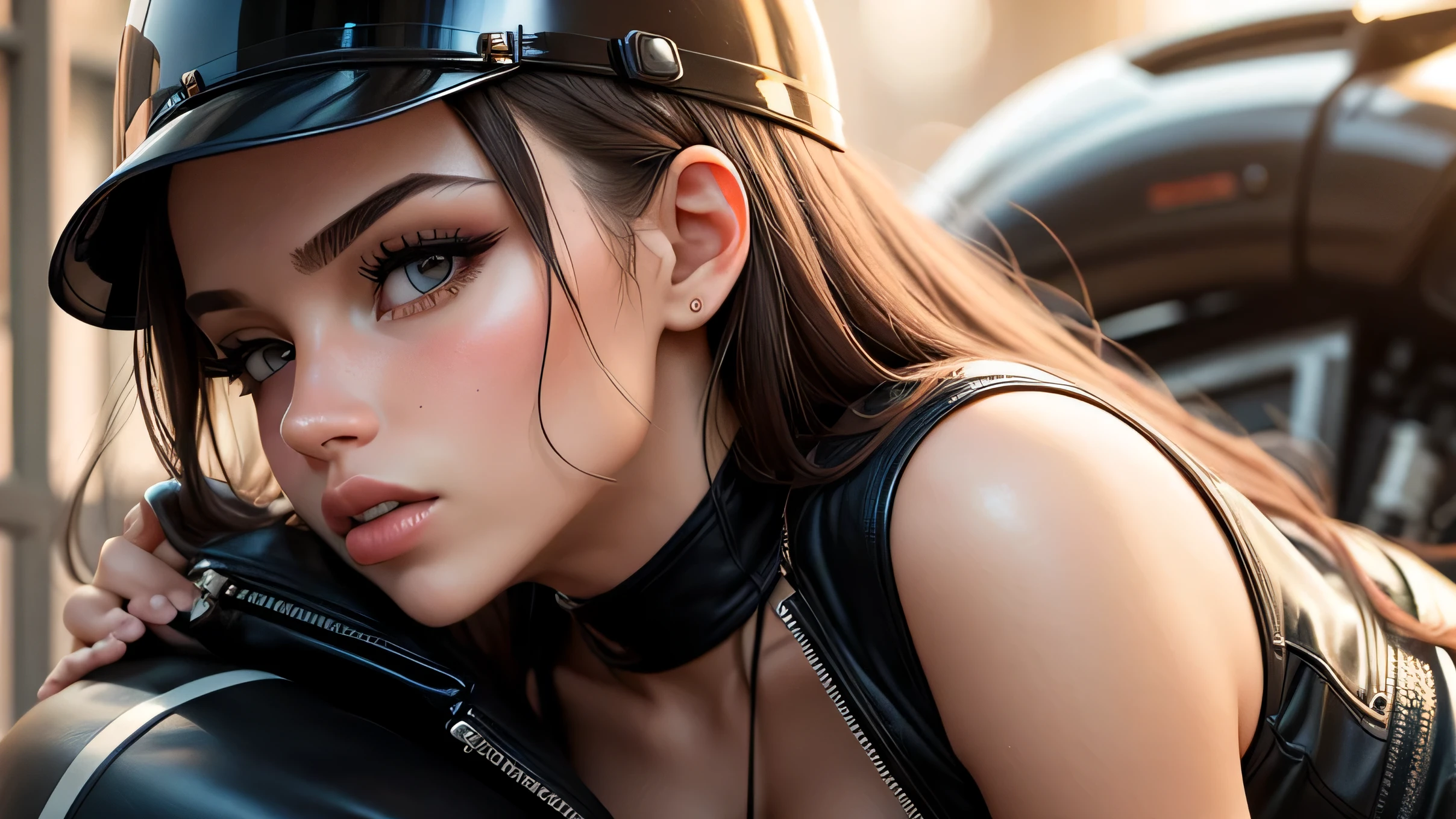hot girl, kissing a biker