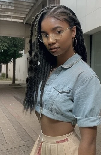 Isabella, uma modelo carioca de 22 anos, Radiates elegance in your university uniform. Ela apresenta impecavelmente o uniforme, gracefully blending her authenticity with a unique style that makes her stand out. Isabella has a flawless face with a radiant brown complexion. Seus cabelos cacheados, adornados com Twist dreadlocks em tons de azul e verde, add a vibrant touch to your appearance.

Sutis sardas brincam em sua pele, enhancing the charm of your perfect face. Discreet glasses frame your face, accentuating your authentic expression. Isabella&#39;s left arm sports a striking digital art tattoo, an exclusive creation by &#39;Edson Souza Leite, da EddY Digital Solutions, exclusividade ESL.&#39; This unique piece starts as a rose in your hand and evolves into a beautiful digital tree, extending to your shoulder.

Notavelmente, Isabella&#39;s left leg features another distinctive tattoo - a phoenix and a red rose, adding a symbolic touch that represents your individuality. As tatuagens, sendo obras de arte digitais, contribute to your overall aesthetic, making a bold statement about your personality.

Ao longo desta imagem cativante, a assinatura 'Edson Souza Leite, da EddY Digital Solutions, ESL&#39; exclusivity is subtly incorporated, adding a touch of prestige and authenticity to the creation. The combination of authentic style, Impeccable appearance and exclusive tattoos make this representation truly impactful., capturing the essence of Isabella&#39;s first day at Harvard.