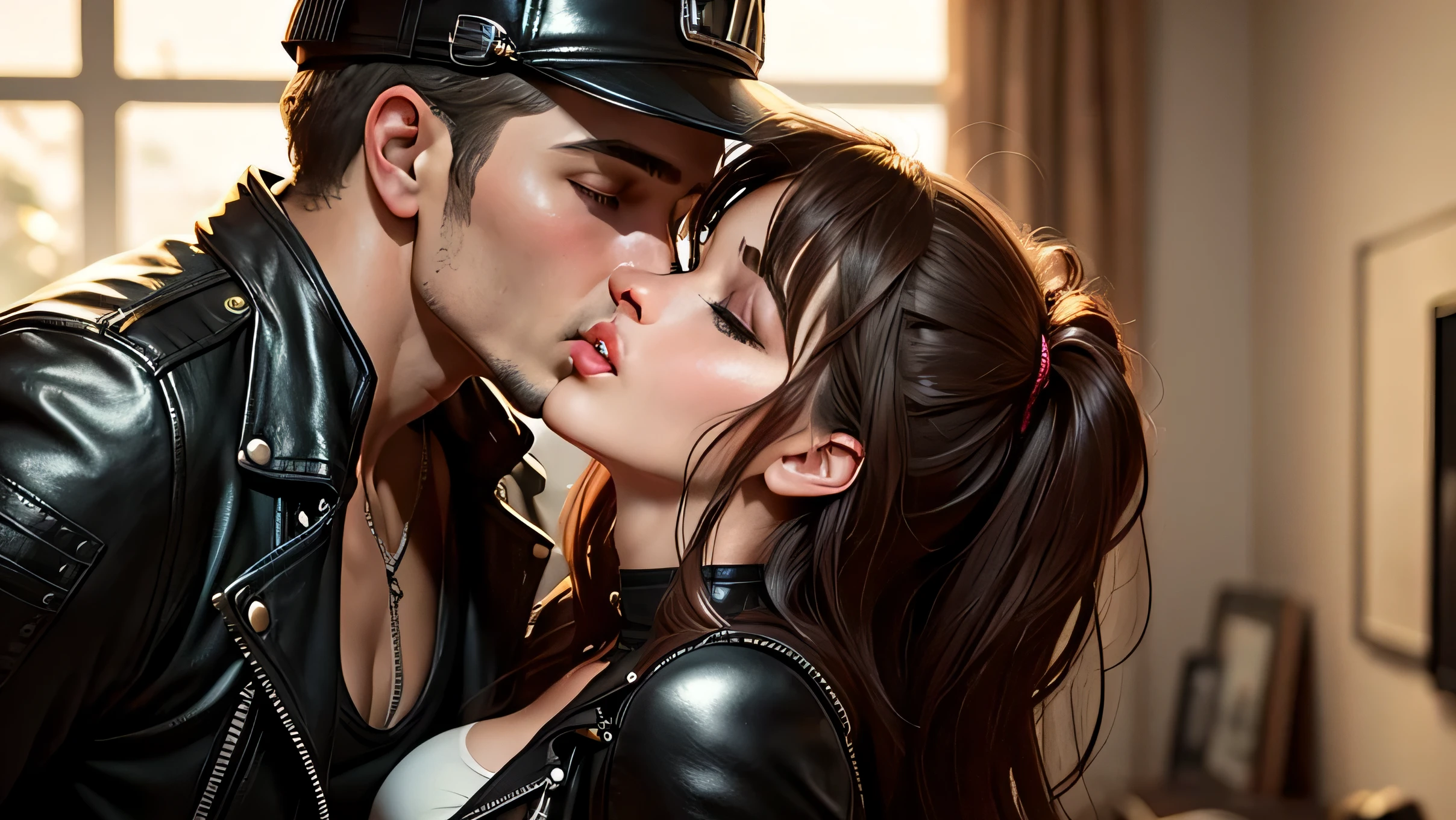 hot girl, kissing a biker