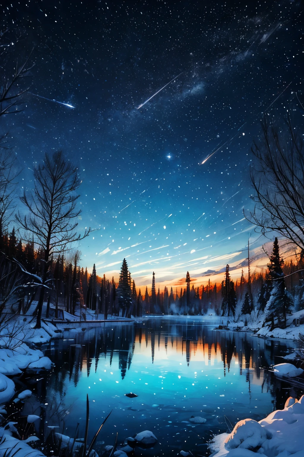 (La mejor calidad,4k,8k,Altas Resoluciones,Obra maestra:1.2),Ultra detallado,realista,Winter Wonderland,panorama view,christmas tree,nieve brillante,Luces brillante,,Noche tranquila y silenciosa,c ielo estrellado dorado,copos de nieve blancos y esponjosos,dreamy winter scene,magical atmosphere,tonos suaves de invierno,Festive spirit,nevadas delicadas,,entorno natural sereno,aire fresco y fresco,aventura invernal sin fin,crackling firewood,adornos y decoraciones,regalos envueltos,friendly snowman