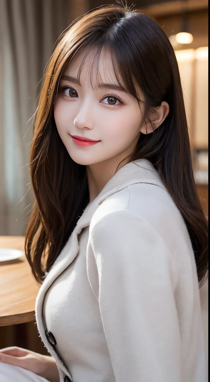 table top, highest quality, shape, Super detailed, finely, High resolution, 8k wallpaper, 完璧なダイナミックな構shape, beautiful and detailed eyes, medium hair, small breasts, natural color lip, random sexy pose,smile,20 year old girl、midnight、beautiful and detailed face、perfect and beautiful face,Big eyes、RAW photo、Expressing feminine poses with your whole body、beautiful and detailed eyes、small face、beautiful duplex、slim face and style,luxury brand mink coat(inner：winter dress)、beautiful golden ratio face,Twin Ponytail Hair,bright look