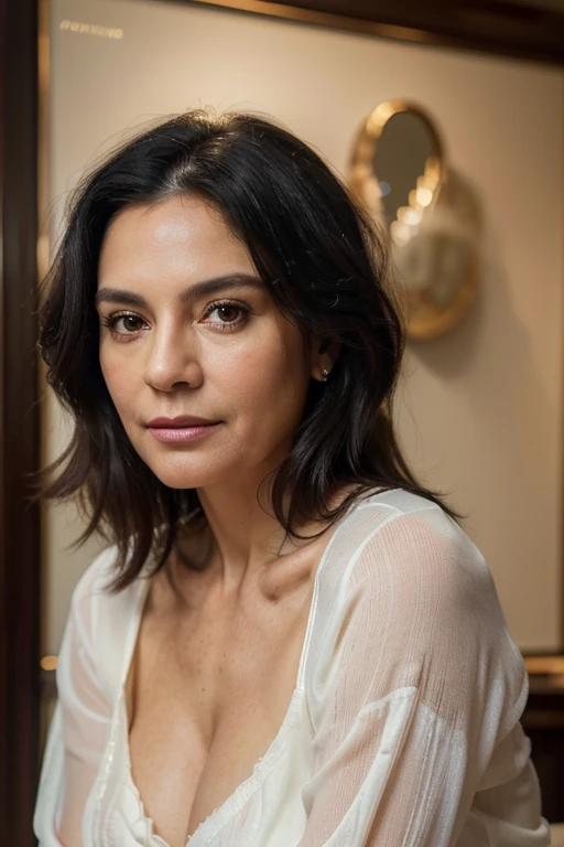 (Best quality, 4k, 8k, high resolution, masterpiece: 1.2), ultra detailed, (Photorealistic: 1.37), portrait of 50 year old woman, beautiful black hair, looking at camera head on, vivid colors, soft lighting, soft skin, full body, modern executive