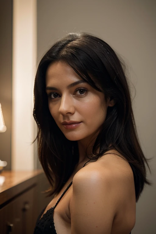 (Best quality, 4k, 8k, high resolution, masterpiece: 1.2), ultra detailed, (Photorealistic: 1.37), 50 year old woman, modern executive beautiful black hair, looking at camera head on, vivid colors, soft lighting, soft skin, whole body