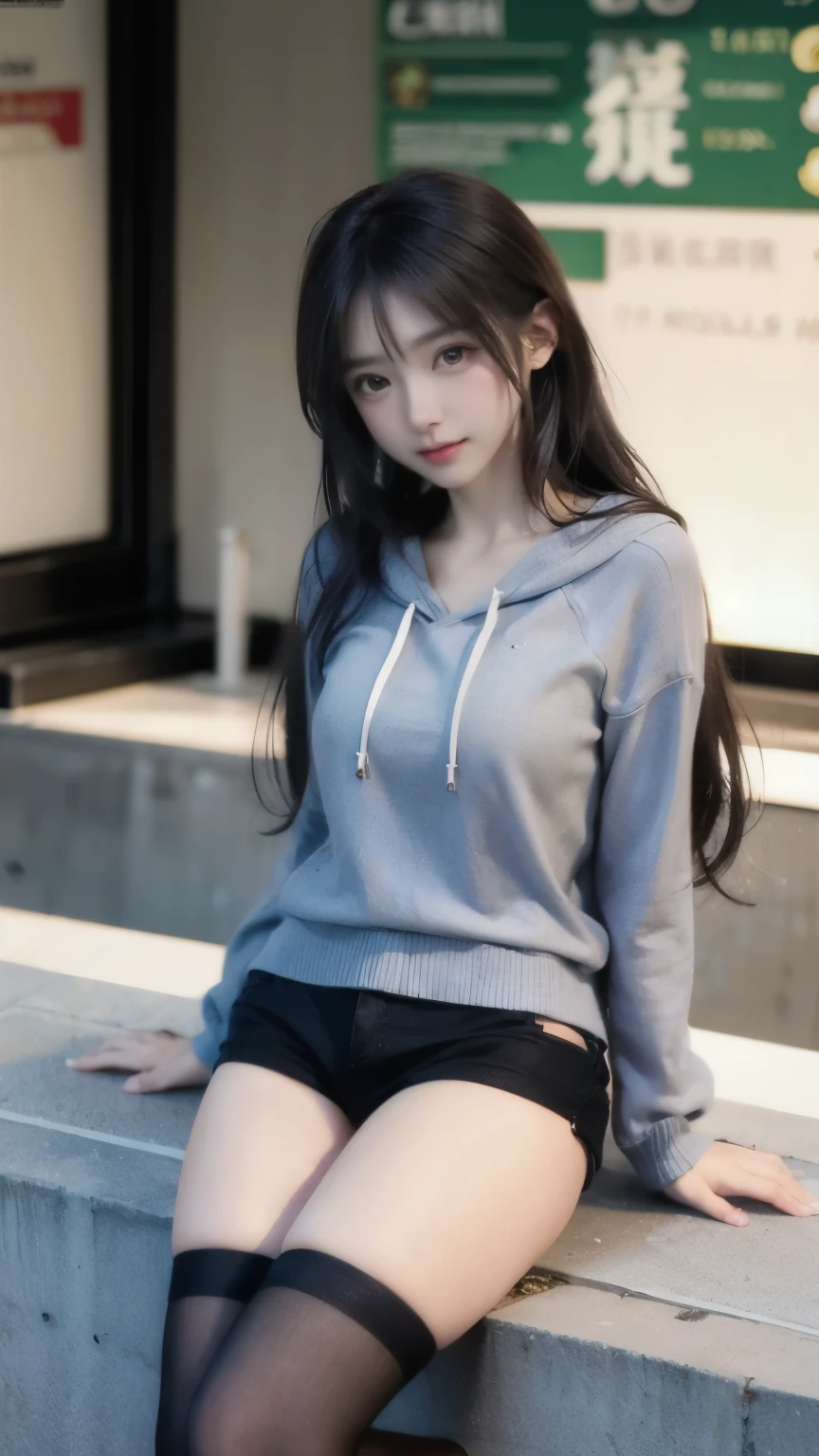 hot pants、、Supermodel、Perfect build、Muchimuchi、Three girls are looking at the viewer、 3 girls、、Thighhighs、beautiful feet、hot pants、hoodie、look down on、look of contempt、Seen by girls from below、Innocent face