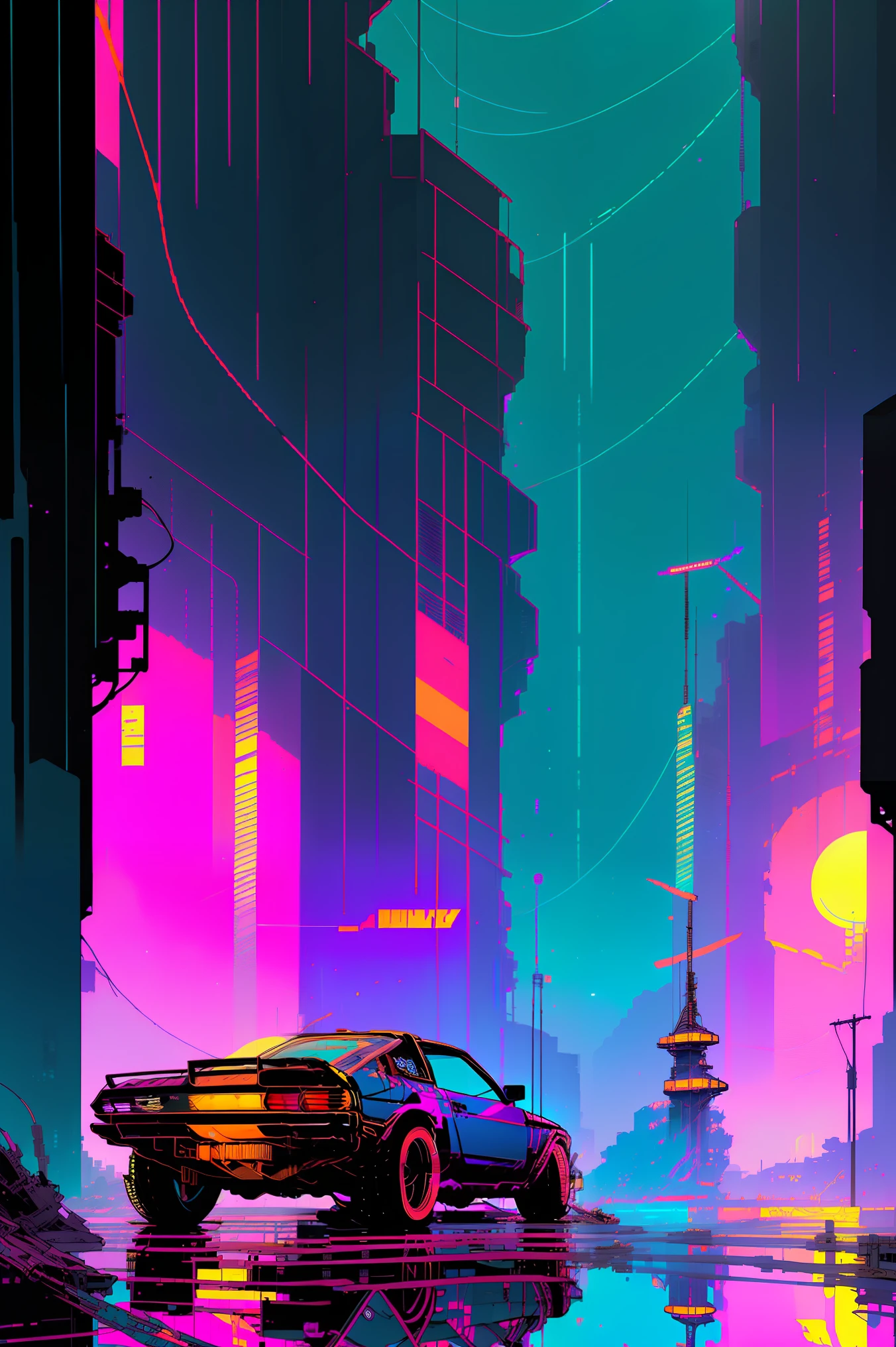 (nvinkpunk:1.2) (estilo snwve:0.8) tigre, antropo, Onda de luz, sunset, Intricado, altamente detalhado