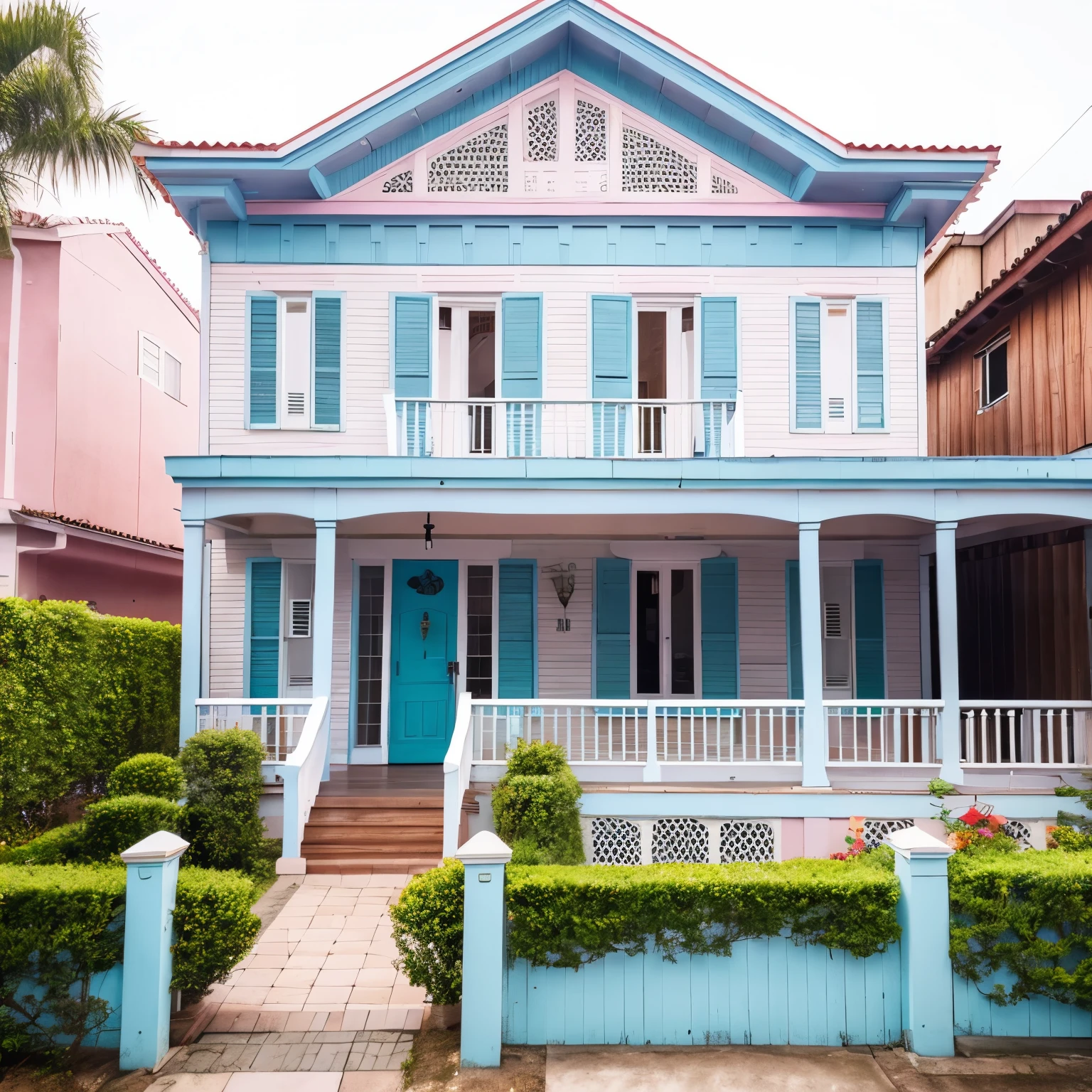 Renovate an old 2-story wooden house in pastel style.