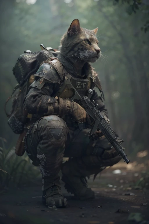 ((Melhor qualidade)), ((obra-prima)), (detalhado: 1.4), 3D, Araffe com uma arma e uma mochila em uma cidade, Guerreiro Gato, pronto para o combate, cenario de combate futuristico e com uma espada, cenario do futuro cyberpunk,HDR (High Dynamic Range),ao fundo uma cidade sendo atacada, soldado robusto, gato blindado, Gato na guerra, soldado masculino na guerra, Ray Tracing,NVIDIA RTX,Super-Resolution,Unreal 5,Subsurface dispersão, Textura PBR, Post-processing, anisotropic filtering, Profundidade de campo, Maximum clarity and sharpness, Texturas multicamadas, Albedo e mapas especulares, surface shading, Accurate simulation of light-material interaction, perfectly proportions, Octane Render, Two-tone lighting,Abertura ampla,ISO baixo,White balance,thirds rule,8K RAW,