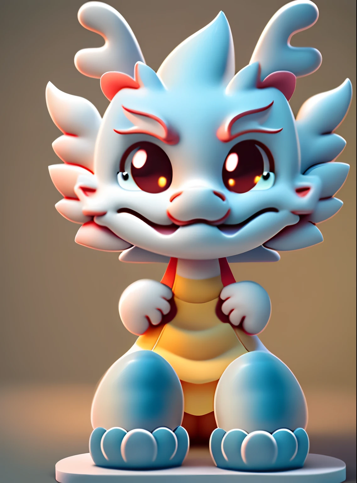 Three-dimensional full transition, natural colorless block color, uniform and clean Morandi color matching, soft color, cute character clay material, blind box hand-made style, 3D modeling, c4d rendering, ultra-clear rendering, one-stop IP image, dragon cartoon animation, unified color of the whole front of the dragon