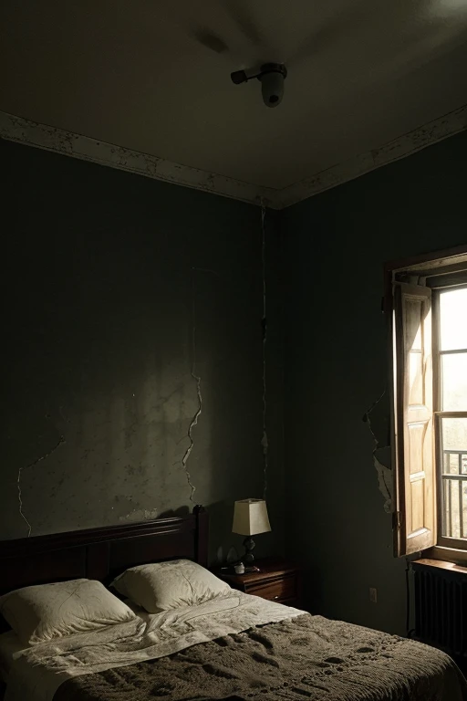 In a dimly lit bedroom, It has an eerie atmosphere. There are cracks and old wallpaper on the wall, そしてベッドにはボロボロのpeople形と色あせたシーツが並んでいます. In the center of the room is an old wooden bed, covered with a thick layer of dust.
[3] = The bedroom environment is dark and boring, the curtains are closed、No sunlight. The room was dark and full of cold atmosphere, people々make you feel uneasy、Scaring.
[4] = This bedroom exudes an atmosphere of oppression and fear, Makes you feel palpitated or anxious. Cracks in the walls and old wallpaper add to the spooky feel of the room.
[5] = photograph, using low contrast and cool tones、Expresses the darkness and fear of the bedroom.
[6] = プロのphotograph機器と適切なphotograph技術を使用して、photographの結果を達成します. Emphasize the darkness and fear of the bedroom with low contrast and cool tones.