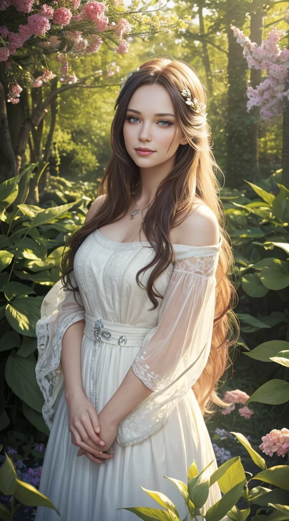 (bright, sunny, vivid:1.1), (colorful, vibrant), (flower-filled garden:1.1), (lush, green grass), (fragrant, blooming flowers), (tall, swaying trees), (peaceful, serene atmosphere), (playful, chirping birds), the sound of (whispering leaves), the feeling of a gentle breeze against your skin, (colorful butterflies) dancing in the air, the sunlight shining brightly on (a beautiful woman:1.1) standing in the center of the garden.
She is (Tarja Turunen:1.1), with long flowing hair cascading down her shoulders. Her (beautiful detailed eyes), filled with a hint of sadness, look into the distance with a (sad smile). Her (soft, pale skin) catches the light, giving her an ethereal glow.
The illustration style captures every intricate detail of her face, bringing out her (beautiful detailed lips) and (expressive eyes). The realistic rendering adds depth and dimension to the image, making her appear lifelike.
The soft lighting envelops the scene, casting gentle shadows and creating a (moody atmosphere) that enhances her beauty. The vibrant colors of the garden create a striking contrast against her pale skin, making her stand out even more.
Every corner of the artwork is filled with fine details, from the delicate petals of the flowers to the intricate patterns on her clothes. The bokeh effect adds a touch of magic, as if the garden itself is alive and shimmering.
The fine art photography technique used in this artwork captures not just the image, but also the emotion behind it. You can feel the sadness and vulnerability emanating from her smile, creating a deep connection with the viewer.
Overall, this prompt creates a mesmerizing and captivating scene, combining the elements of nature with the beauty of a woman. It evokes a sense of tranquility and emotion, inviting the viewer to immerse themselves in the world of the artwork.