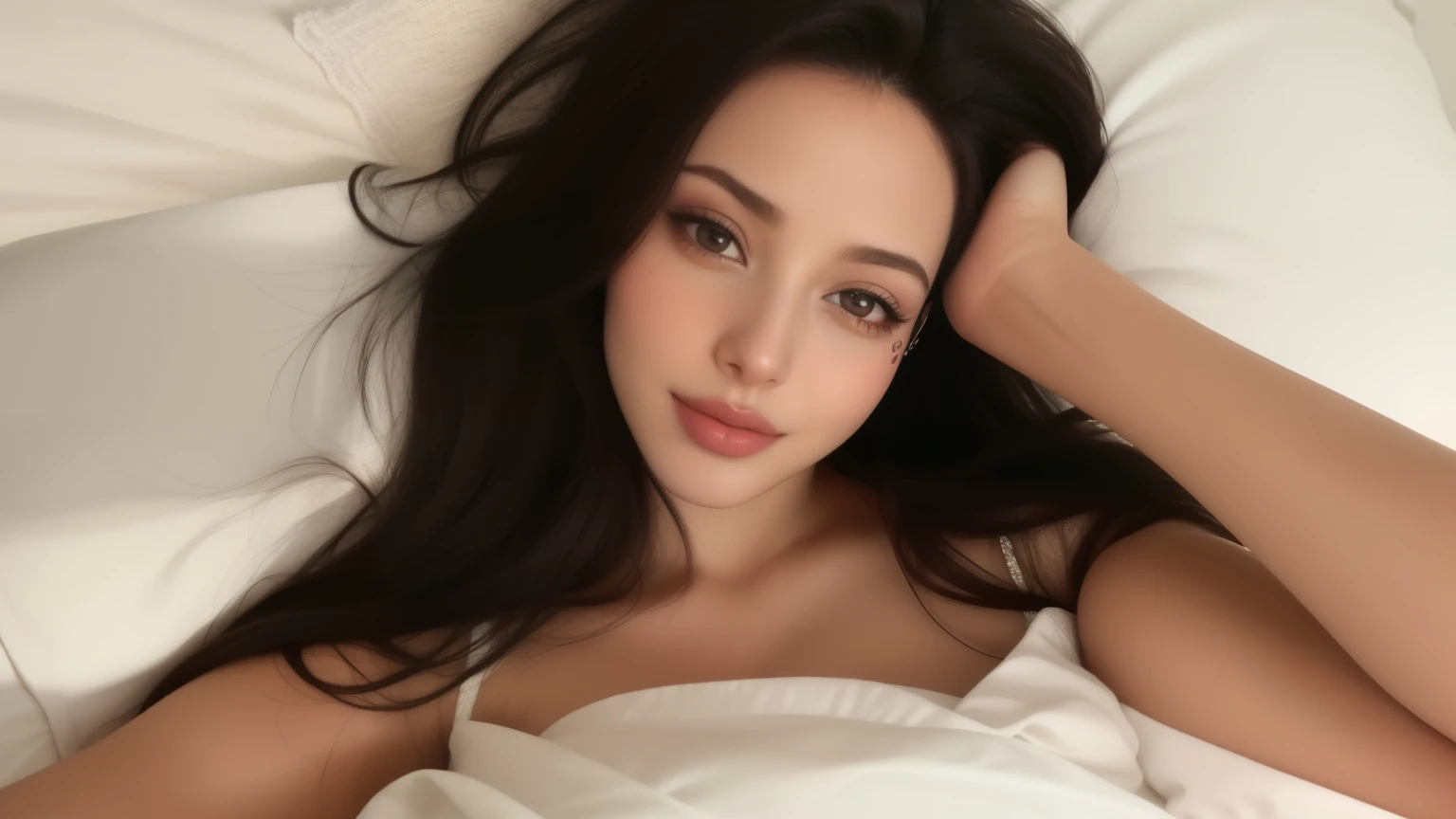 Arafa woman lying in bed with her head resting on her hand, rosto sexy, posando na cama, thick lips, angelawhite, lindo rosto latina, na minha cama, sorriso sensual, em cima da cama, olhos do quarto, imagem de perfil, Jolie Angelina, senhora sedutora, retrato de meia rosa, beleza de cair o queixo, linda linda mulher, deitando-se