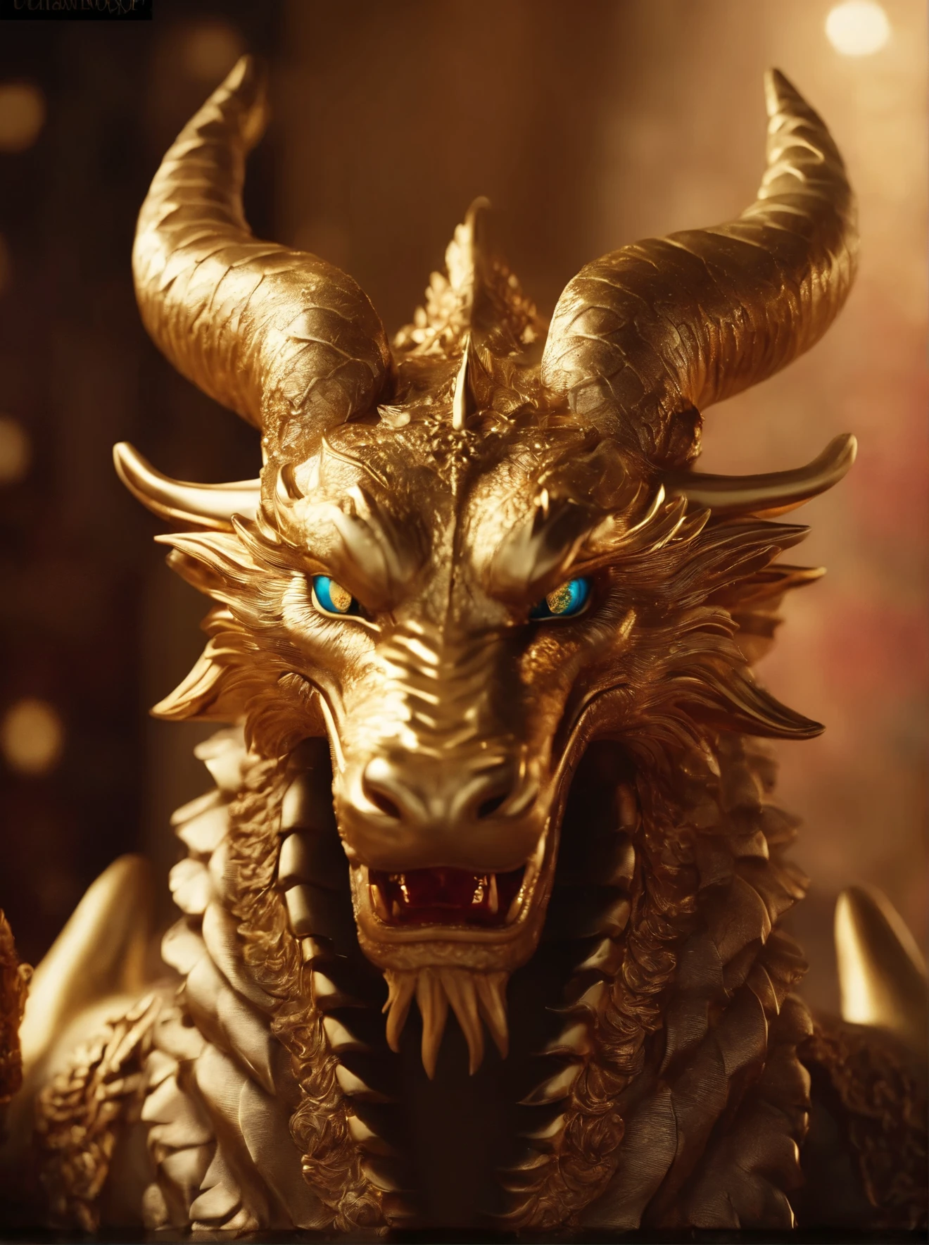 Chinese dragon,Oriental Dragon,Gold ingot,close up,roar,BREAK,clear four claws,BREAK,Elongated beard,BREAK,Huge antlers,BREAK,ruby inlaid eyes