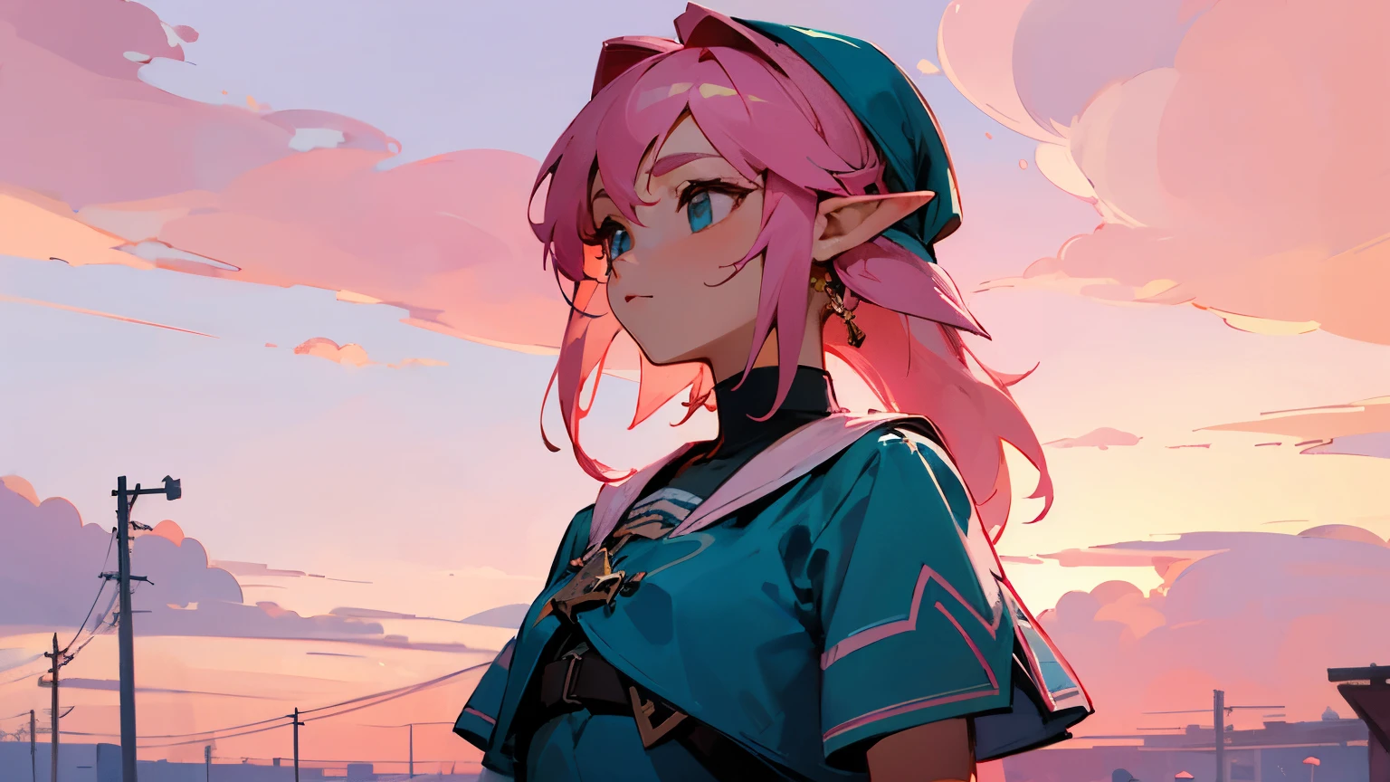 Link girl, pink sky , totk, mineru