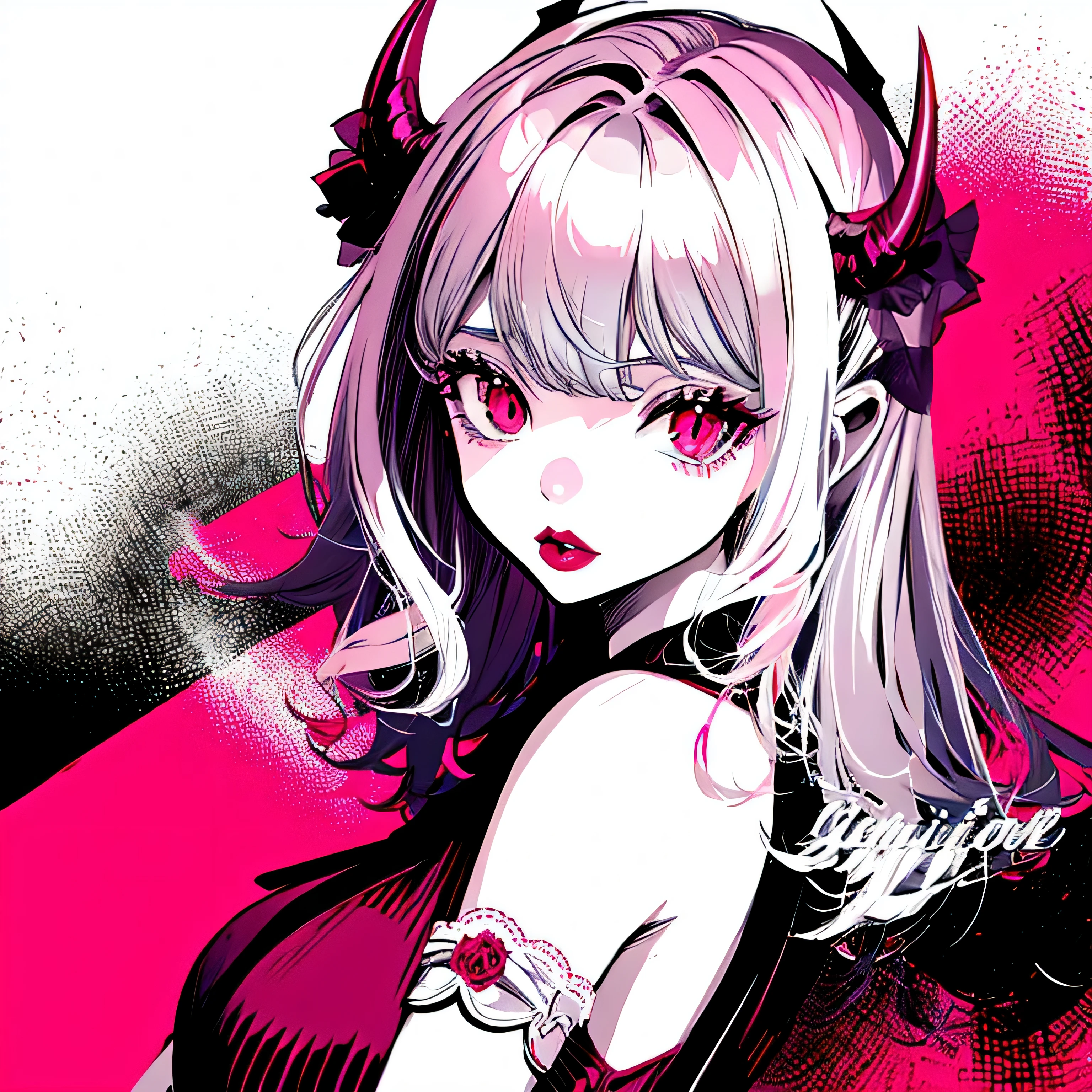 make a horror phonk portrait of a devil girl in clean rose colors