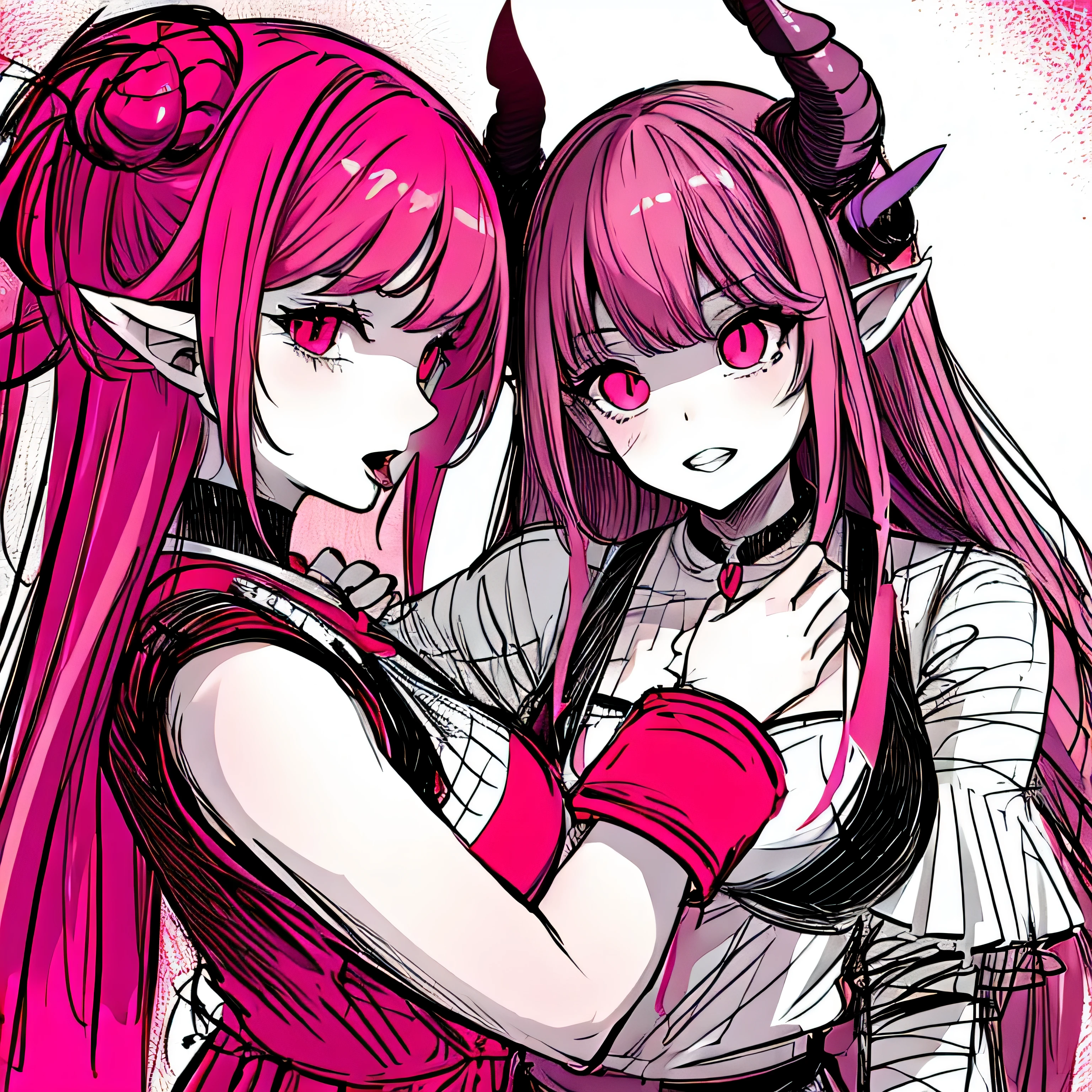 make a horror phonk portrait of a devil horned girl in rose colors