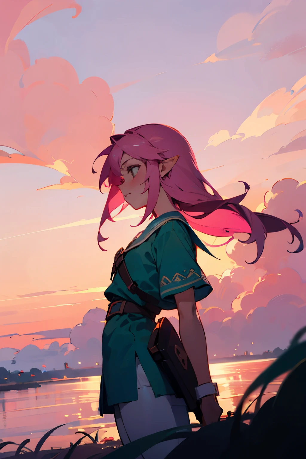 Link girl, pink sky , totk, mineru