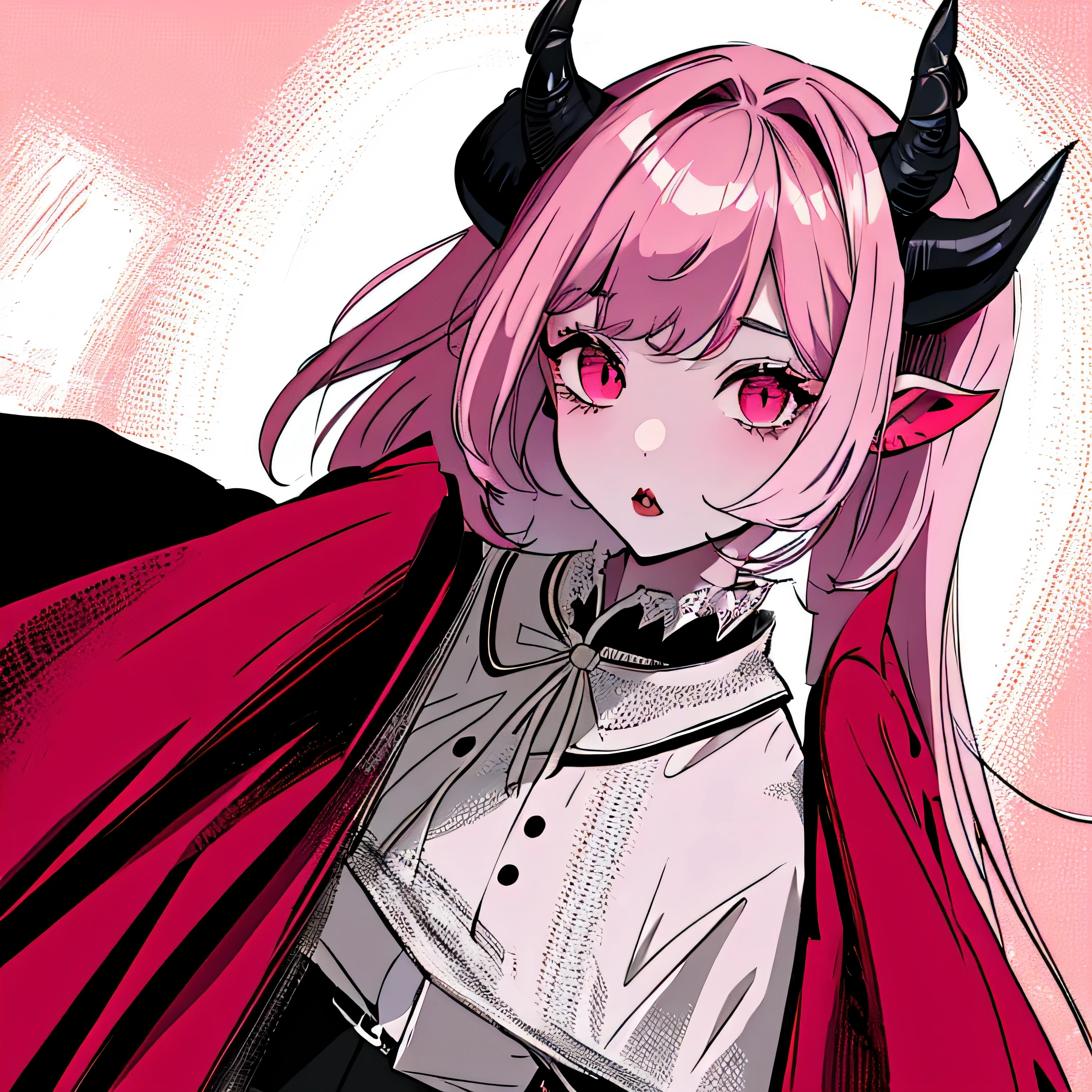 make a horror phonk portrait of a devil horned girl in rose colors