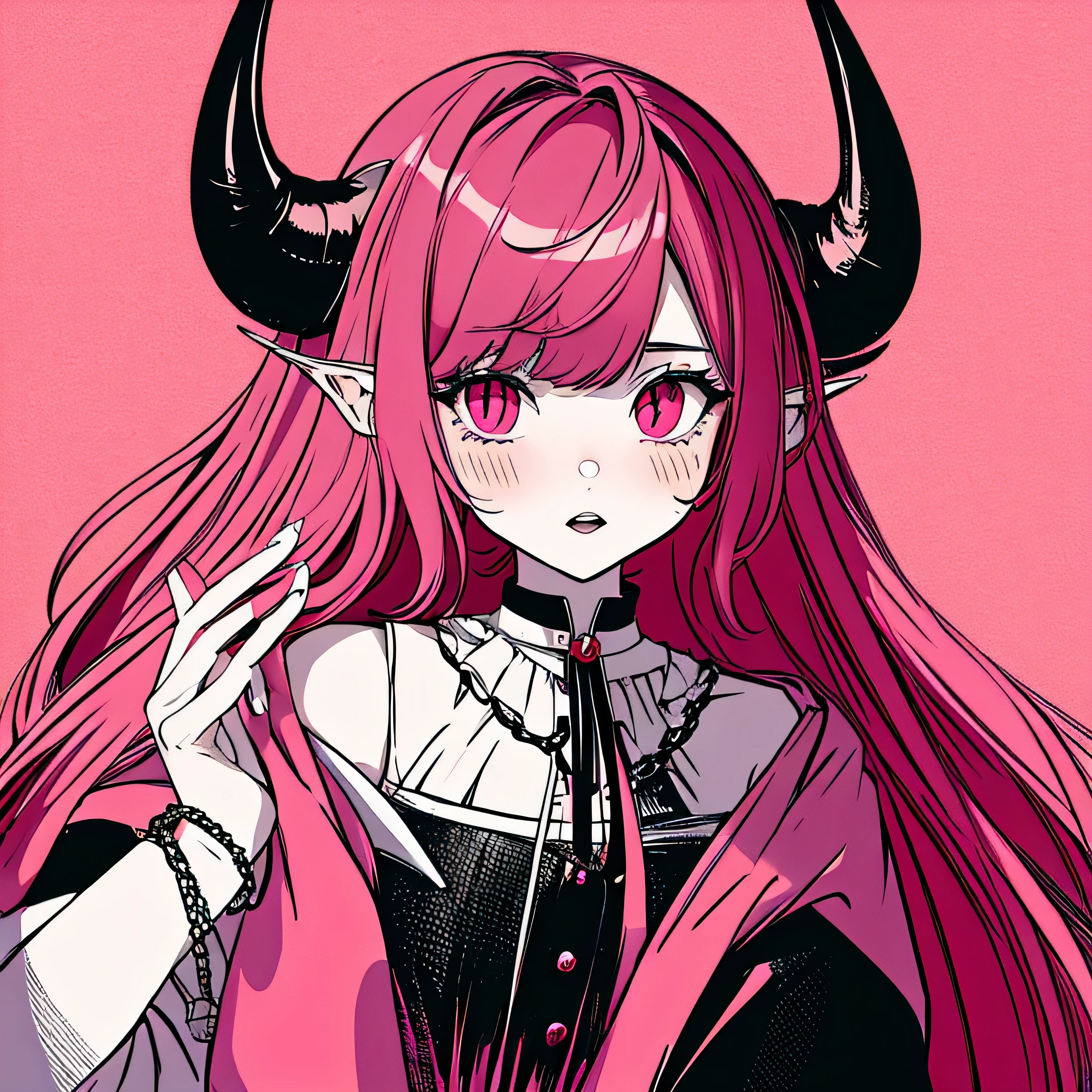 make a horror phonk portrait of a devil horned girl in rose colors