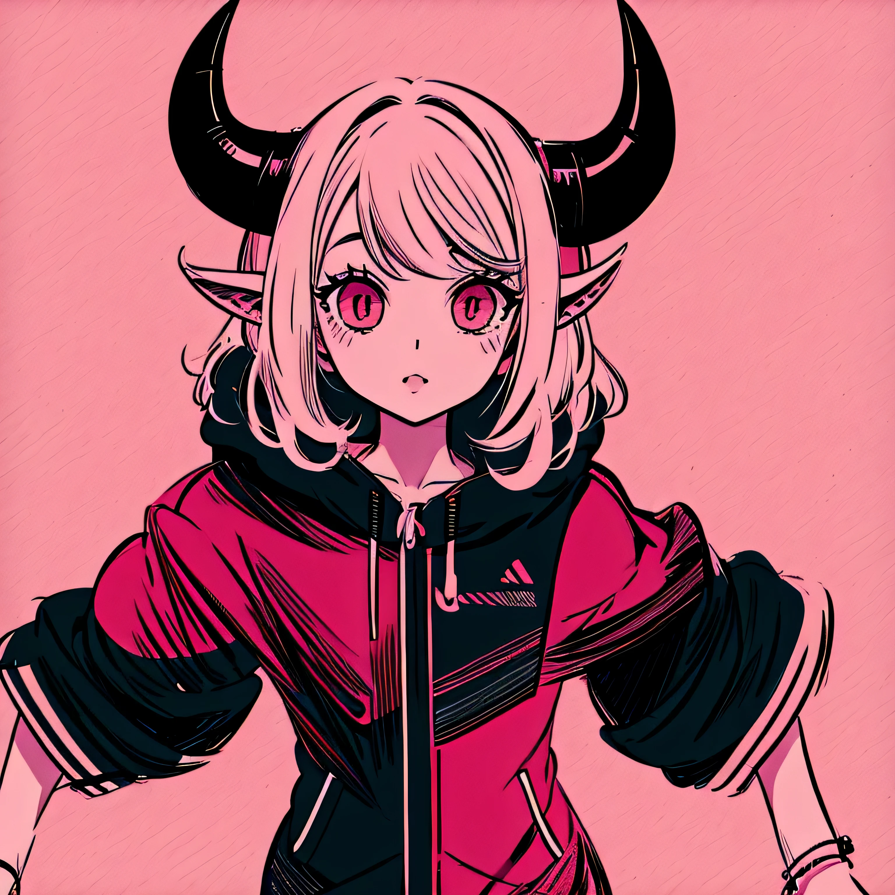 make a horror phonk portrait of a devil horned girl in rose colors